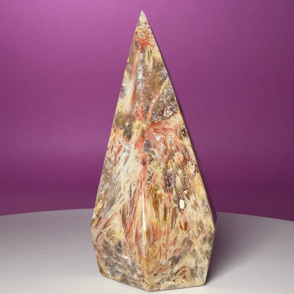 Brazilian Sagenite Agate Diamond Flame – 408g Crystal Carving