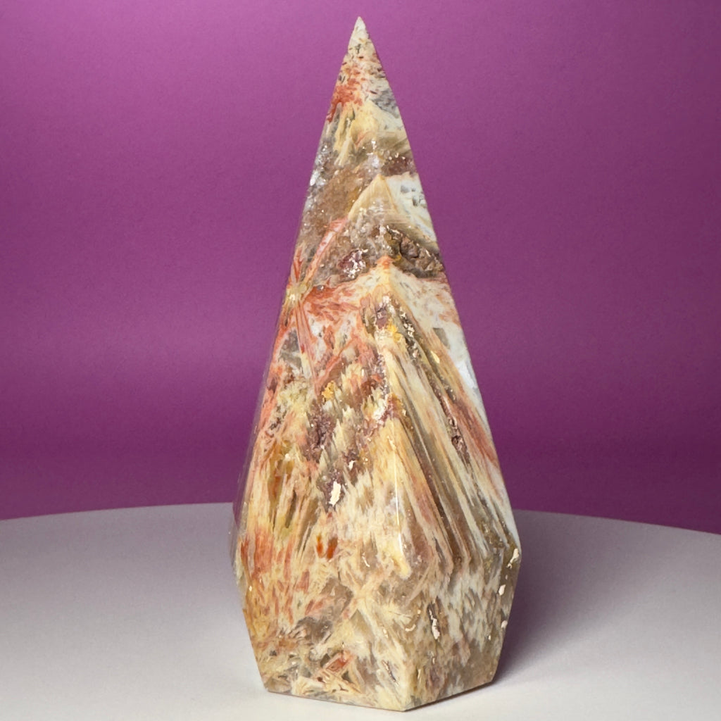 Brazilian Sagenite Agate Diamond Flame – 408g Crystal Carving