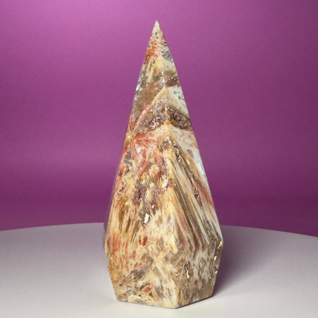 Brazilian Sagenite Agate Diamond Flame – 408g Crystal Carving