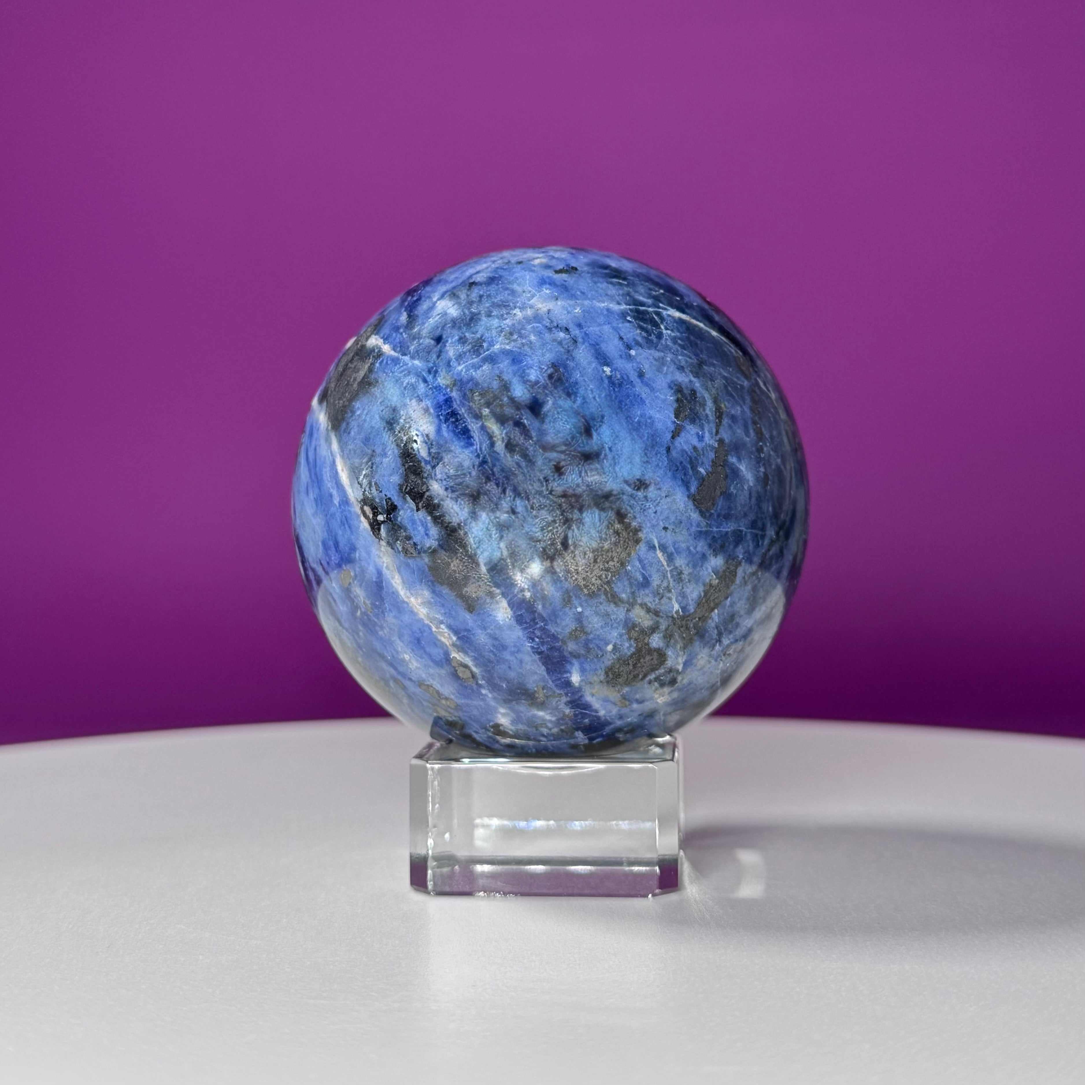 Sodalite Sphere with Glass Stand – Clarity & Intuition Crystal