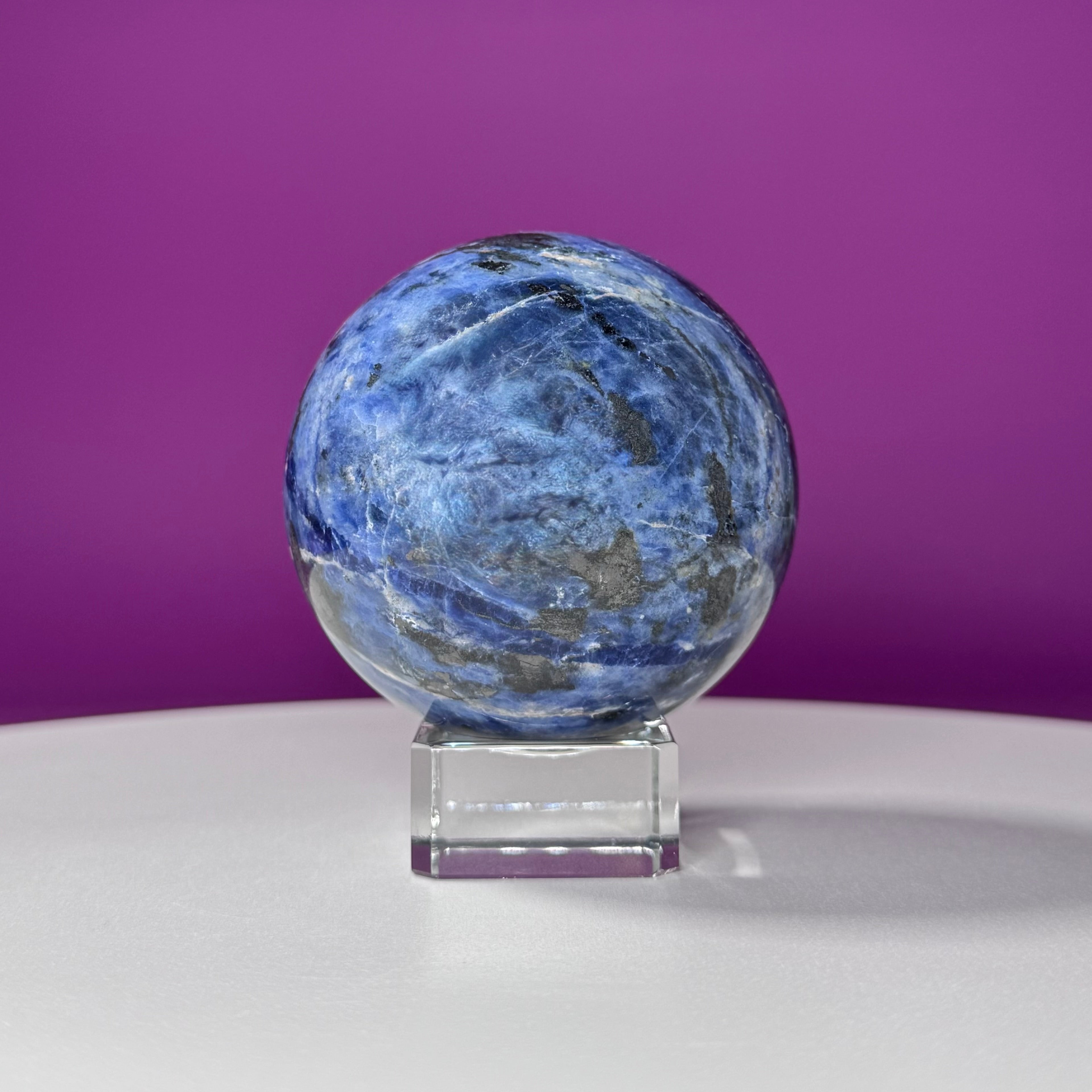 Sodalite Sphere with Glass Stand – Clarity & Intuition Crystal