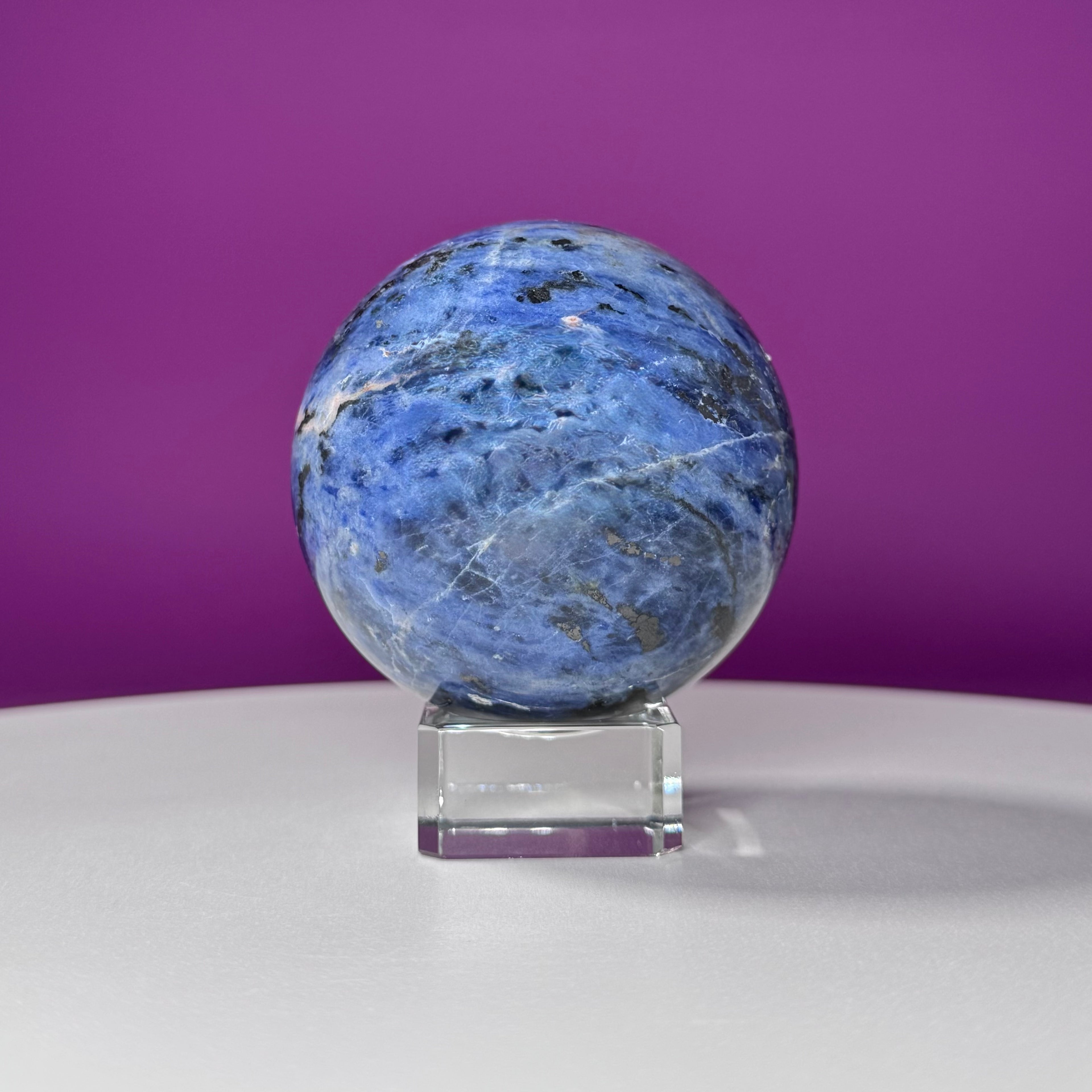 Sodalite Sphere with Glass Stand – Clarity & Intuition Crystal