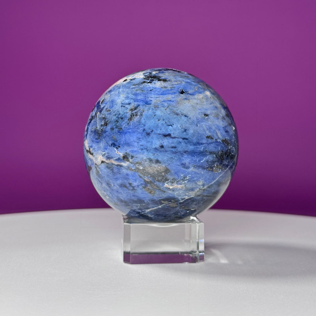 Sodalite Sphere with Glass Stand – Clarity & Intuition Crystal