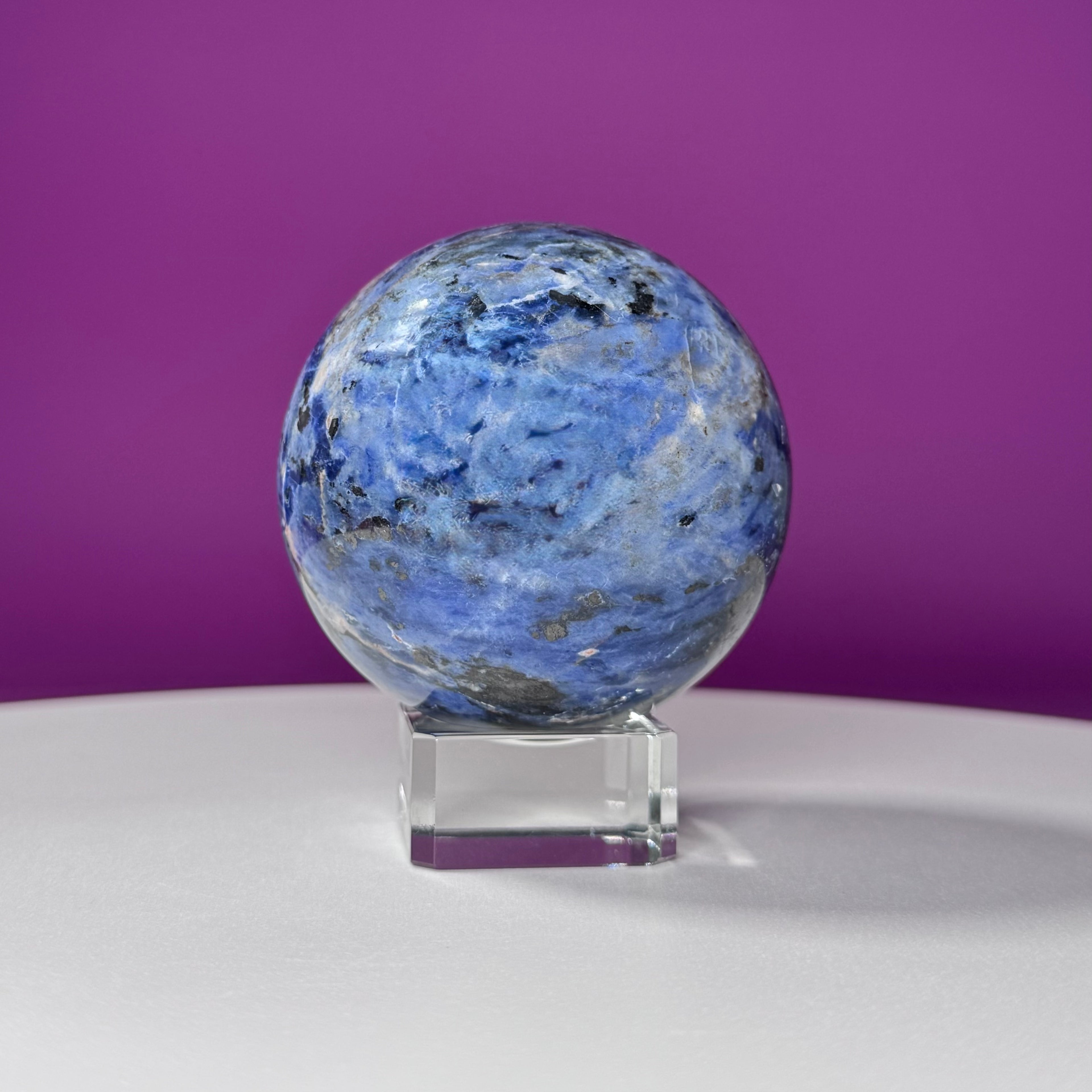 Sodalite Sphere with Glass Stand – Clarity & Intuition Crystal