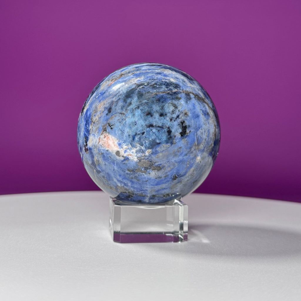 Sodalite Sphere with Glass Stand – Clarity & Intuition Crystal