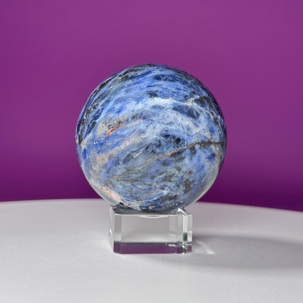Sodalite Sphere with Glass Stand – Clarity & Intuition Crystal