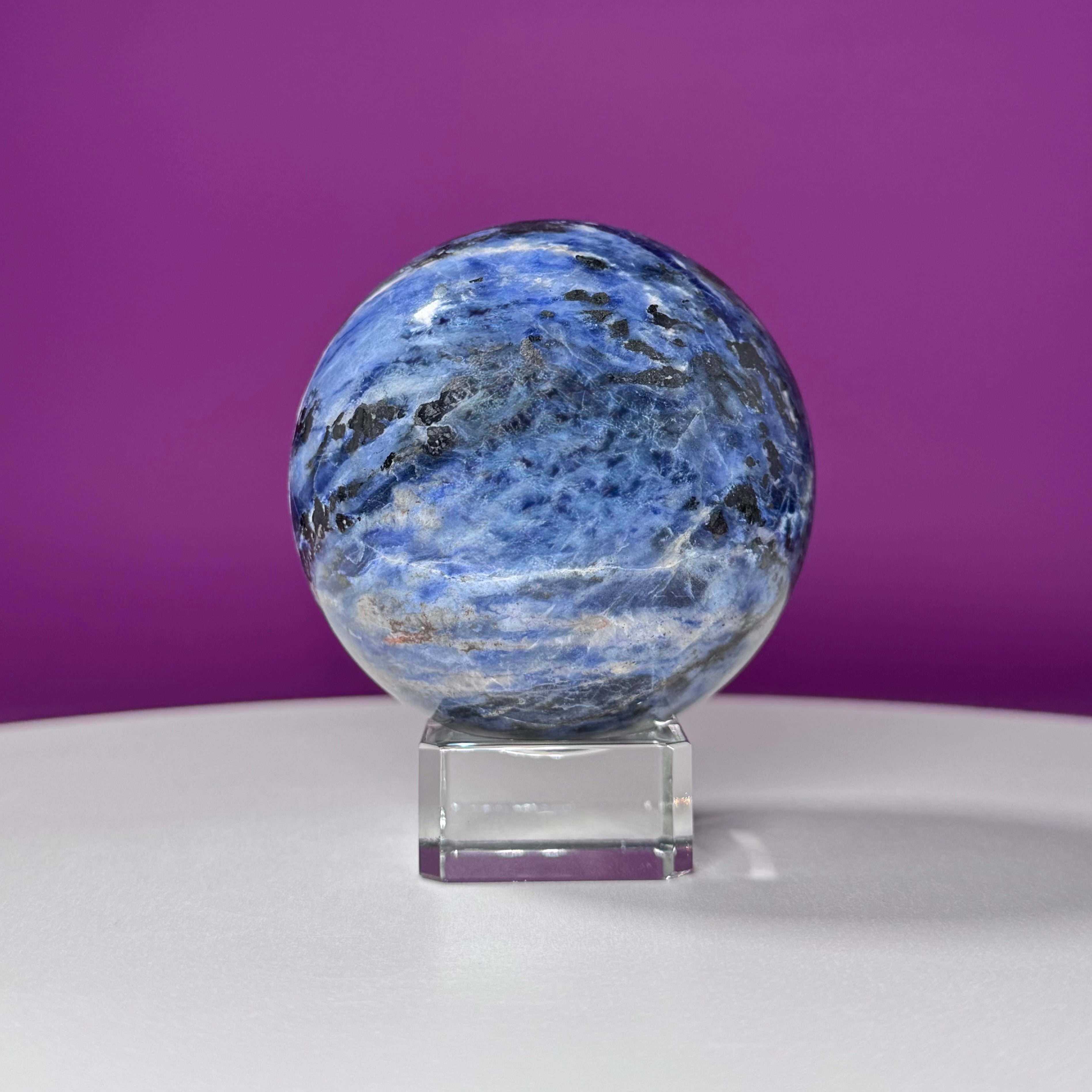 Sodalite Sphere with Glass Stand – Clarity & Intuition Crystal