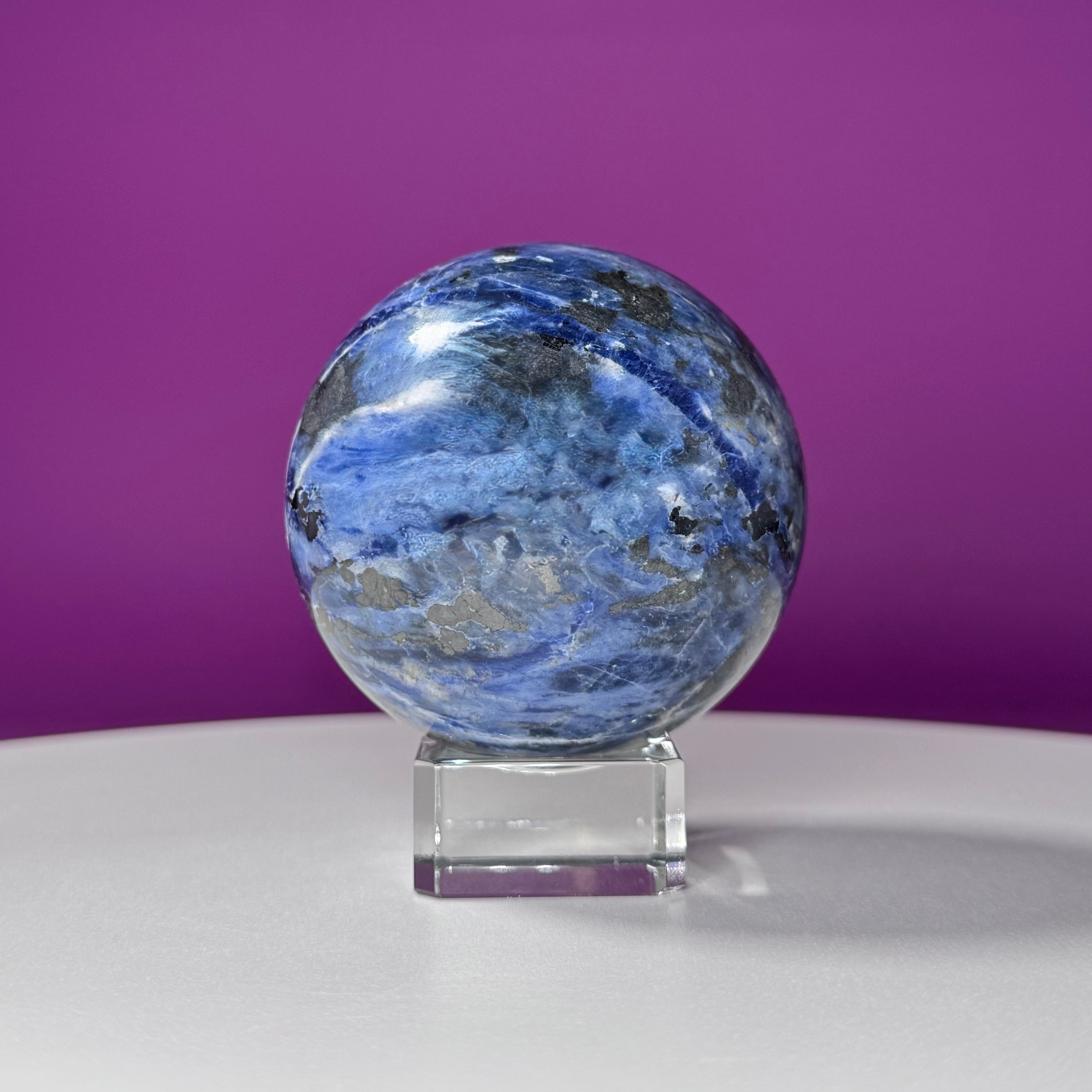 Sodalite Sphere with Glass Stand – Clarity & Intuition Crystal