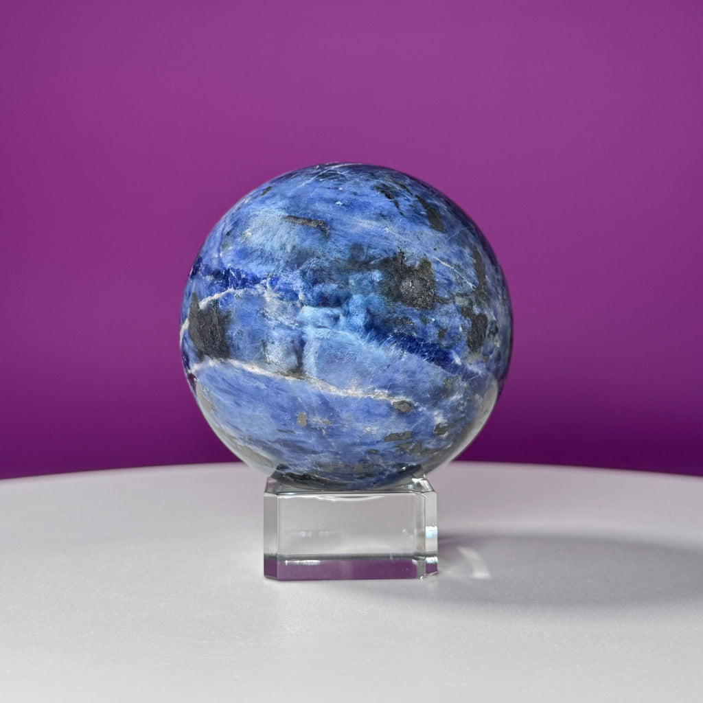 Sodalite Sphere with Glass Stand – Clarity & Intuition Crystal