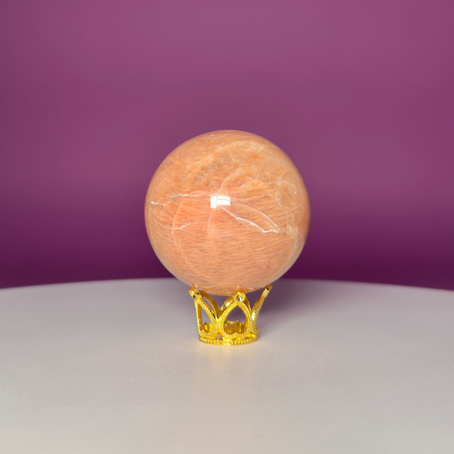 Peach Moonstone Sphere (Includes Gold Stand)
