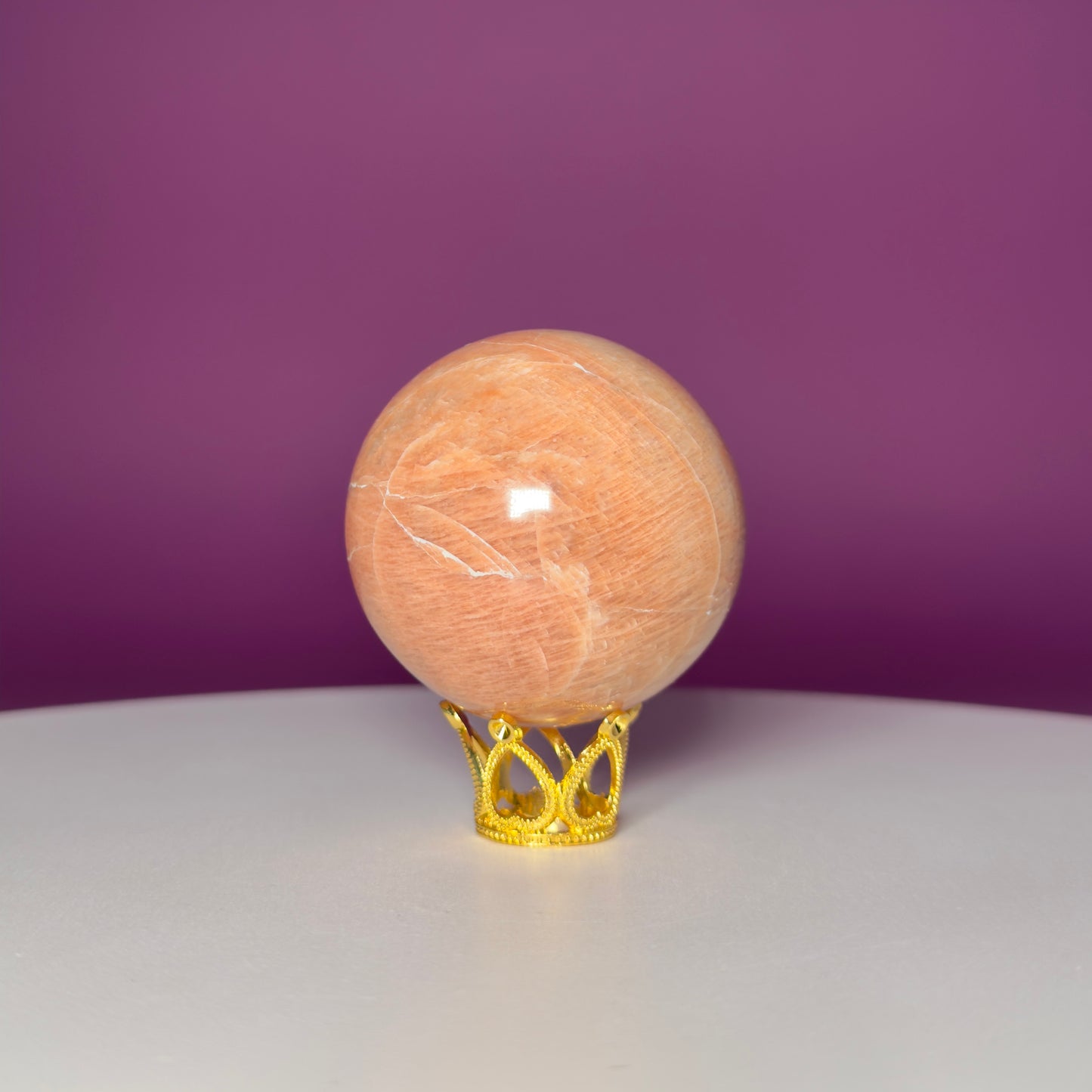 Peach Moonstone Sphere (Includes Gold Stand)