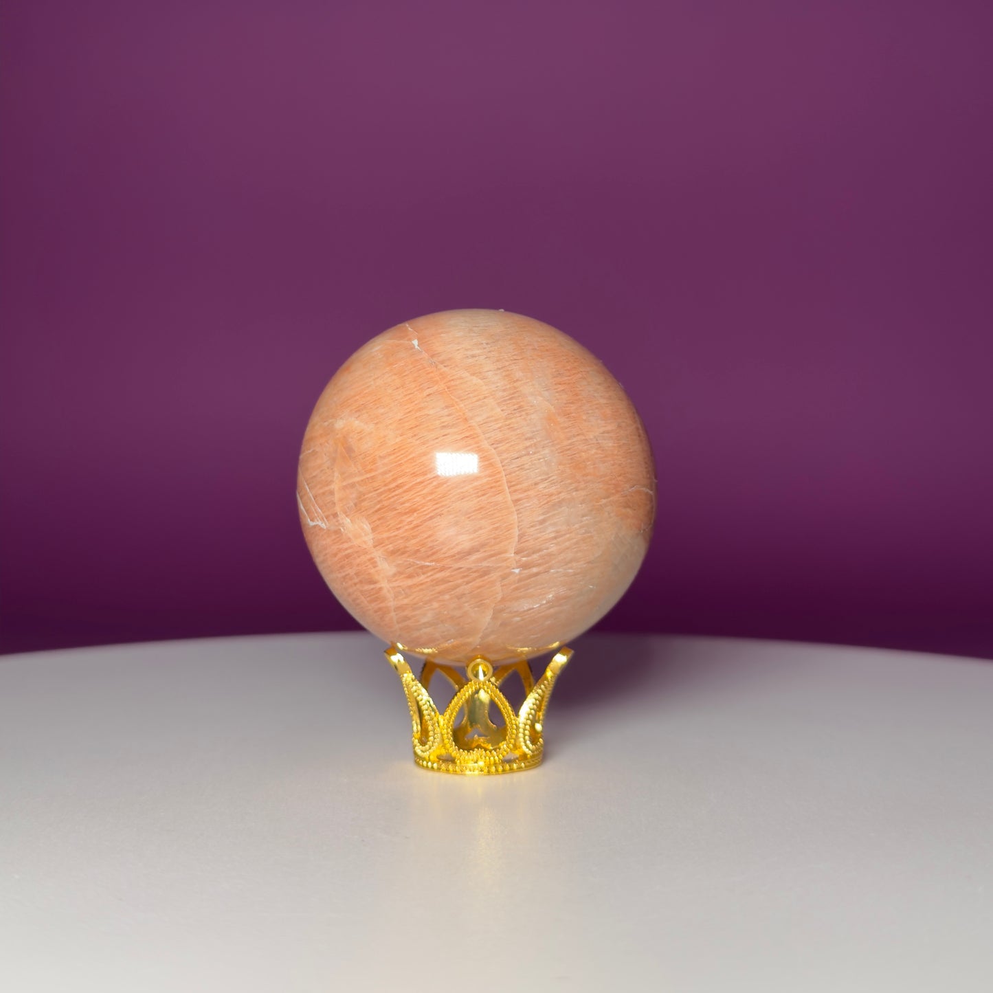 Peach Moonstone Sphere (Includes Gold Stand)