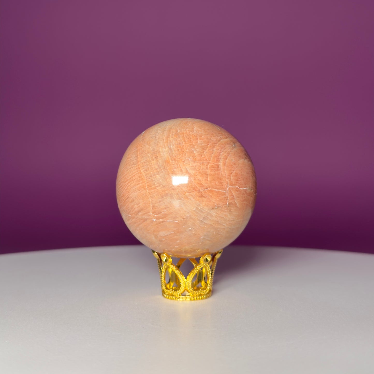 Peach Moonstone Sphere (Includes Gold Stand)