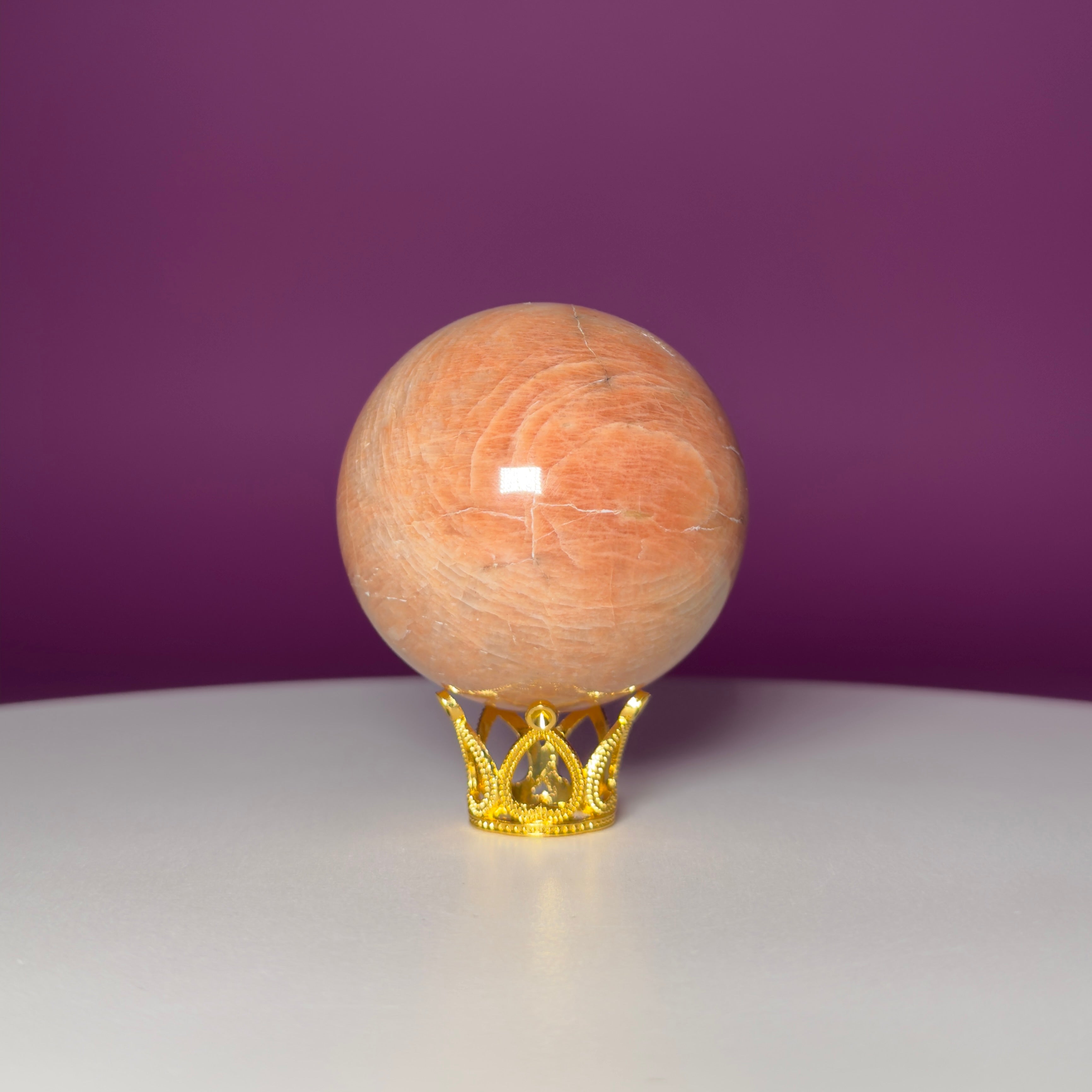 Peach Moonstone Sphere (Includes Gold Stand)
