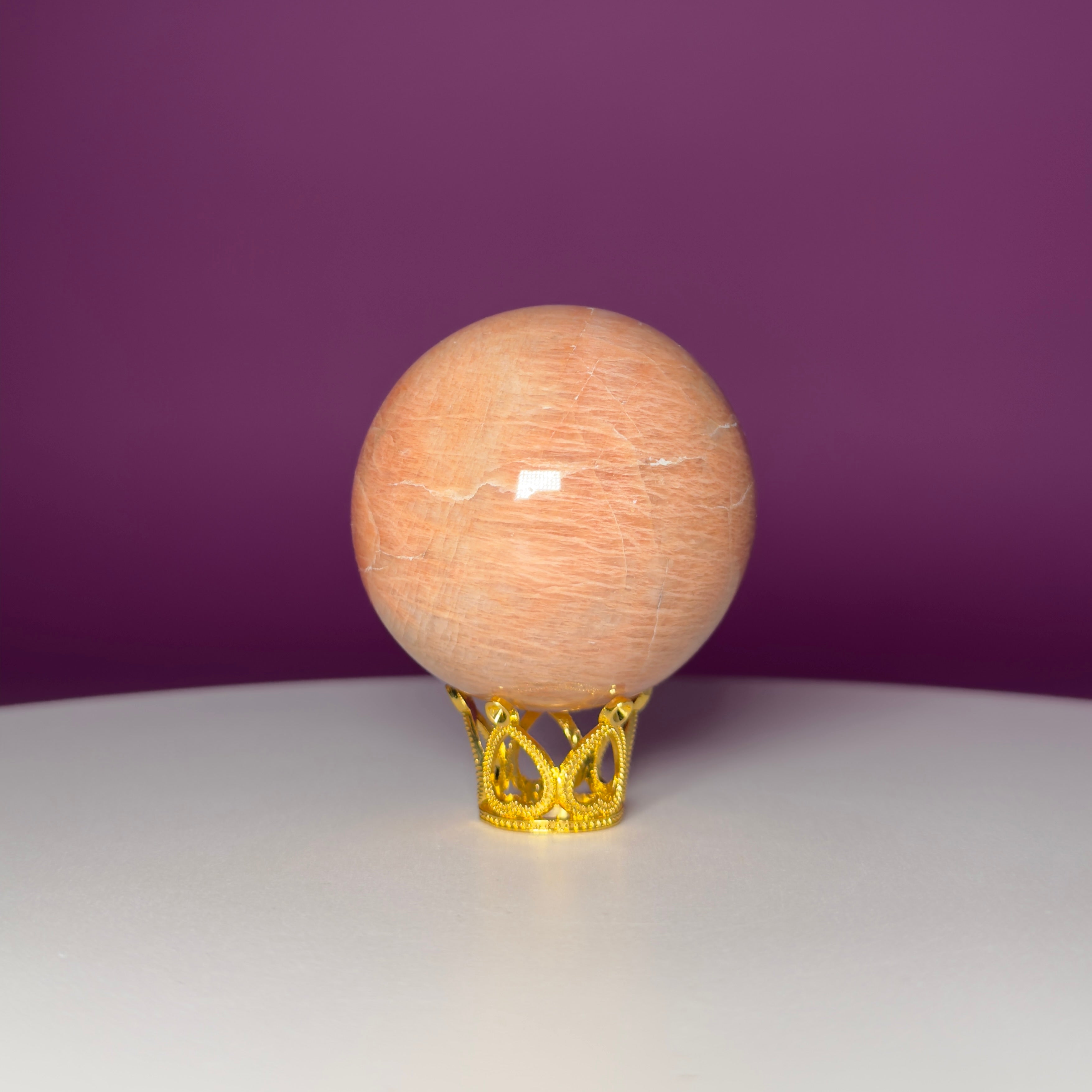 Peach Moonstone Sphere (Includes Gold Stand)