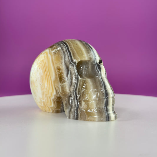 Zebra Calcite Skull Carving (Mexico)