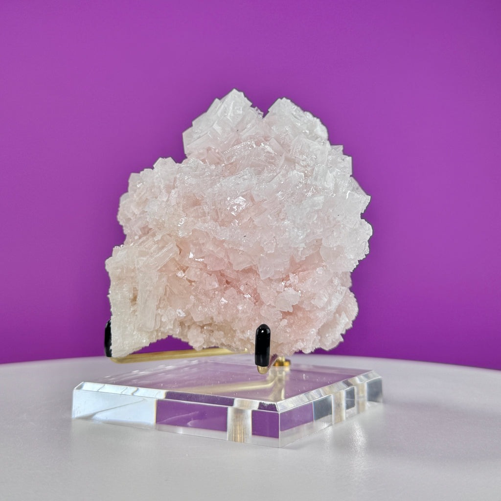 Light Pink Halite Crystal – Searles Lake California Specimen with Stand