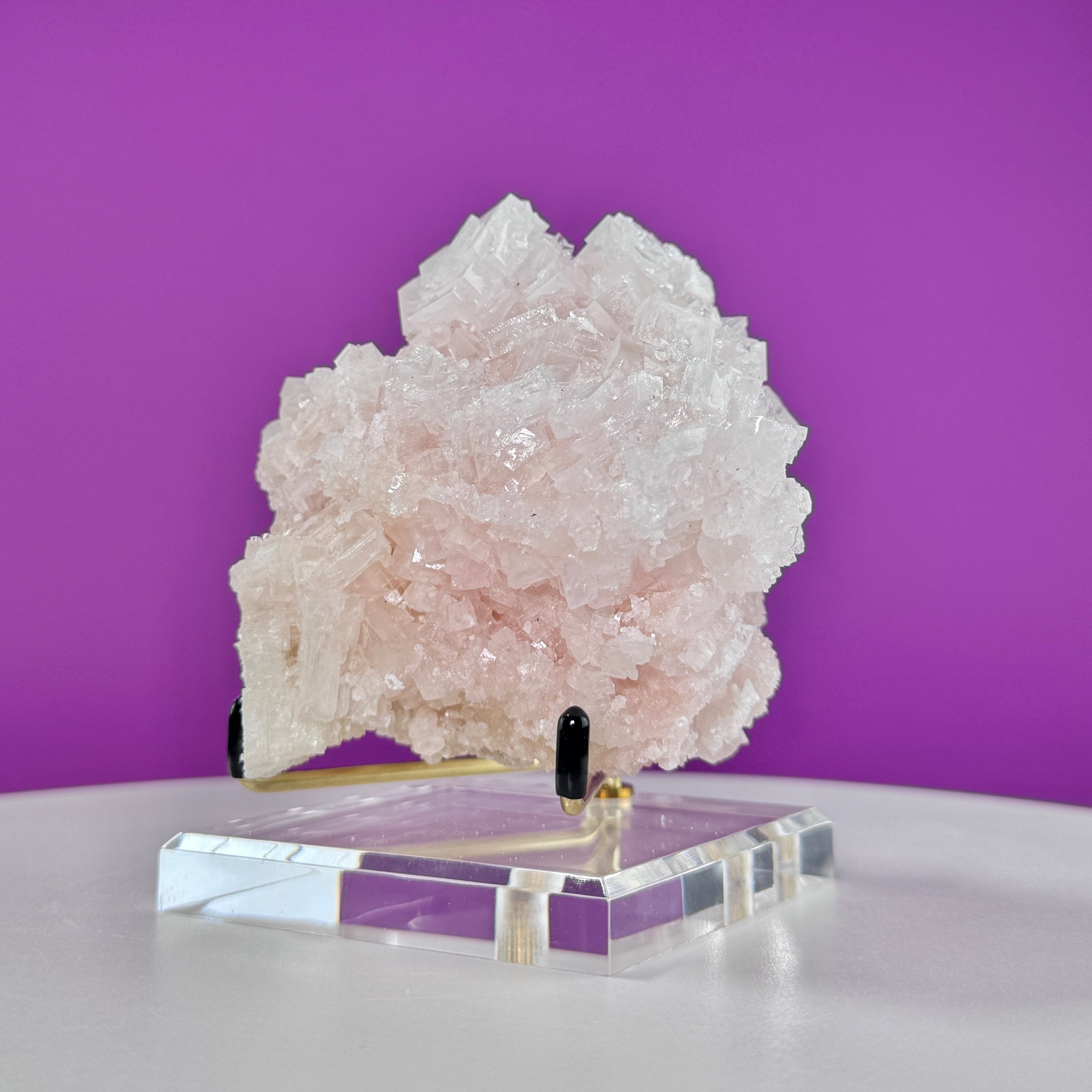 Light Pink Halite Crystal – Searles Lake California Specimen with Stand