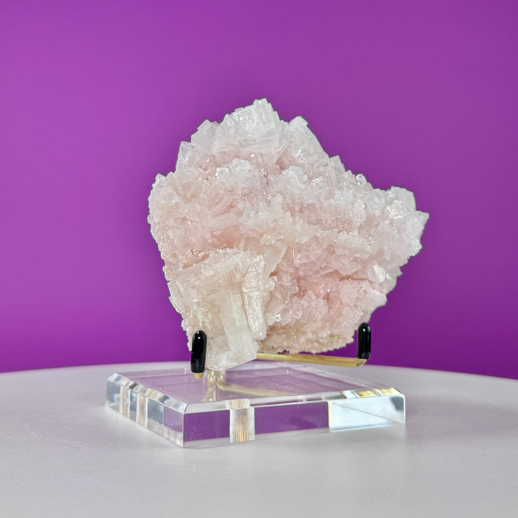 Light Pink Halite Crystal – Searles Lake California Specimen with Stand