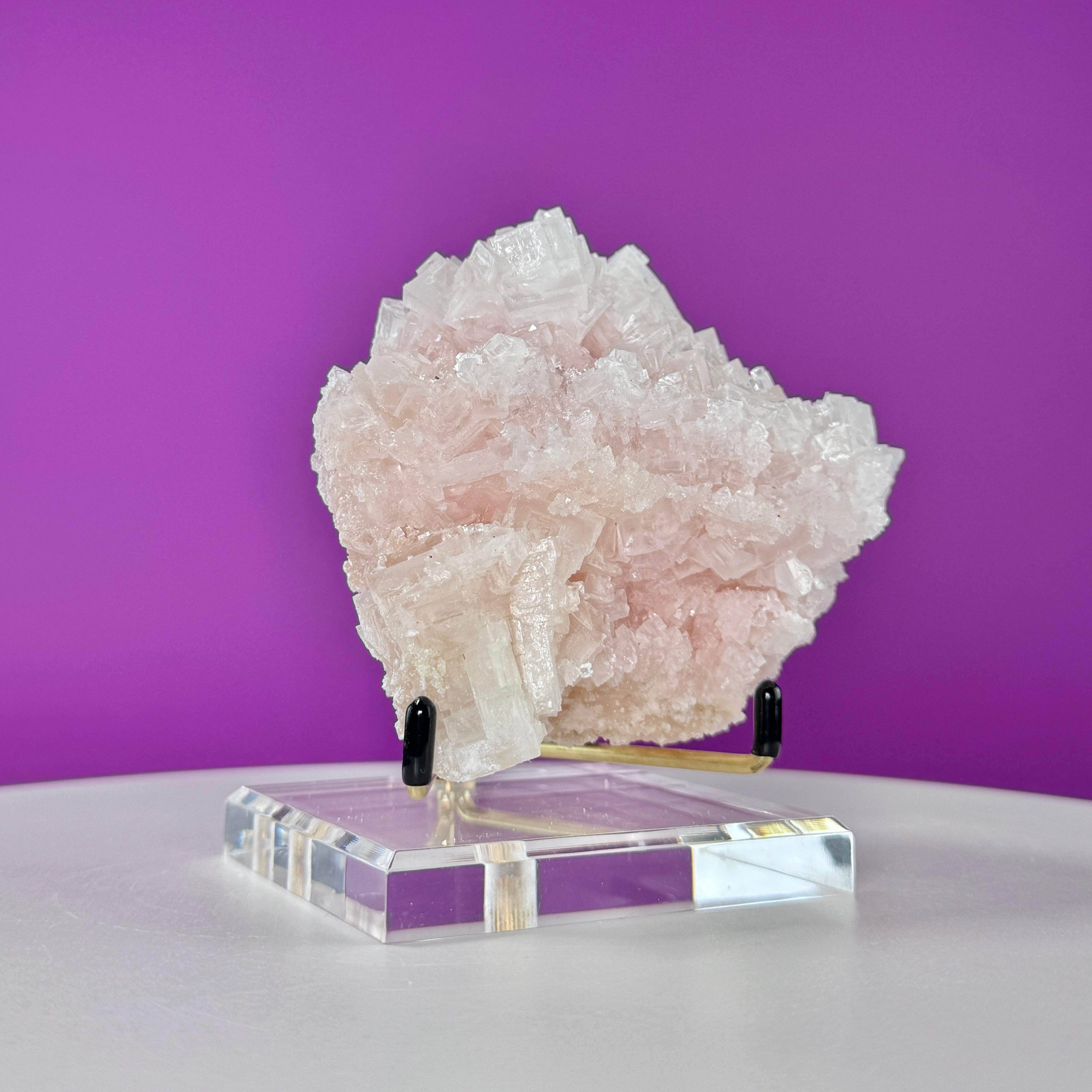 Light Pink Halite Crystal – Searles Lake California Specimen with Stand