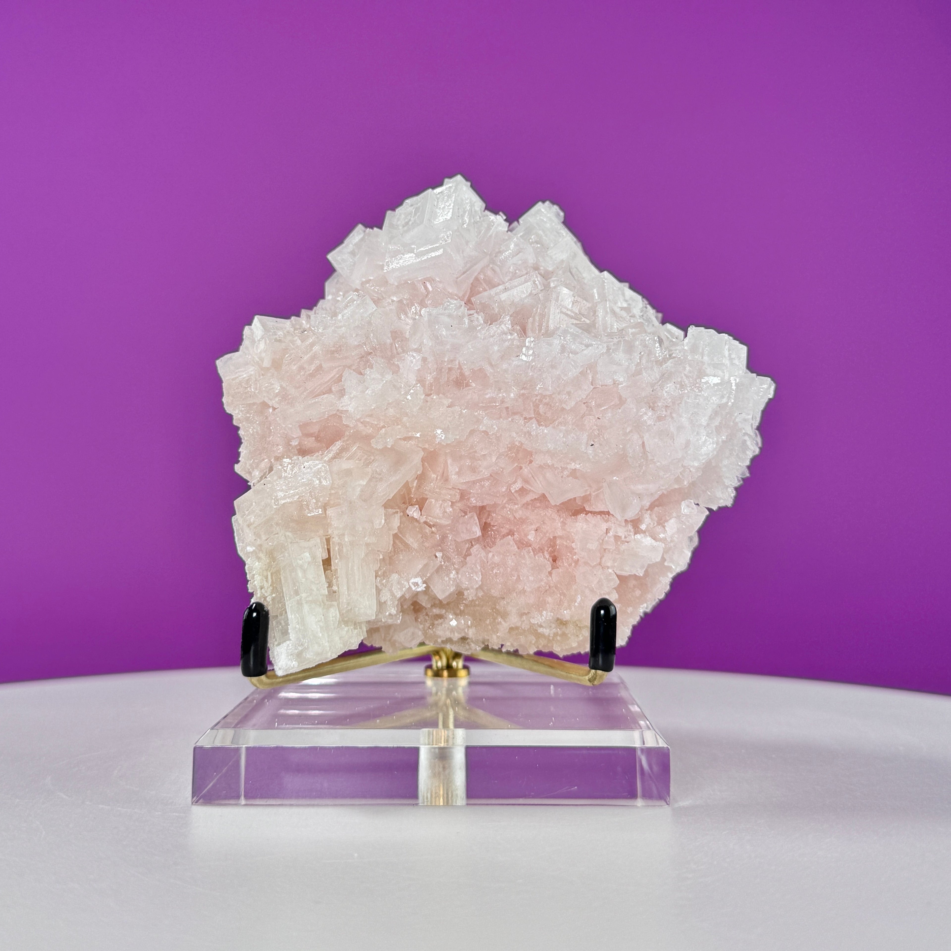 Light Pink Halite Crystal – Searles Lake California Specimen with Stand