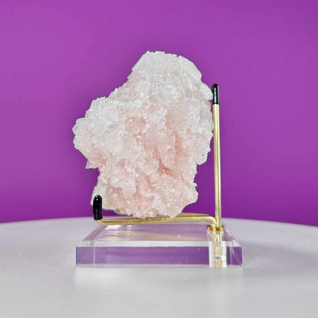 Light Pink Halite Crystal – Searles Lake California Specimen with Stand