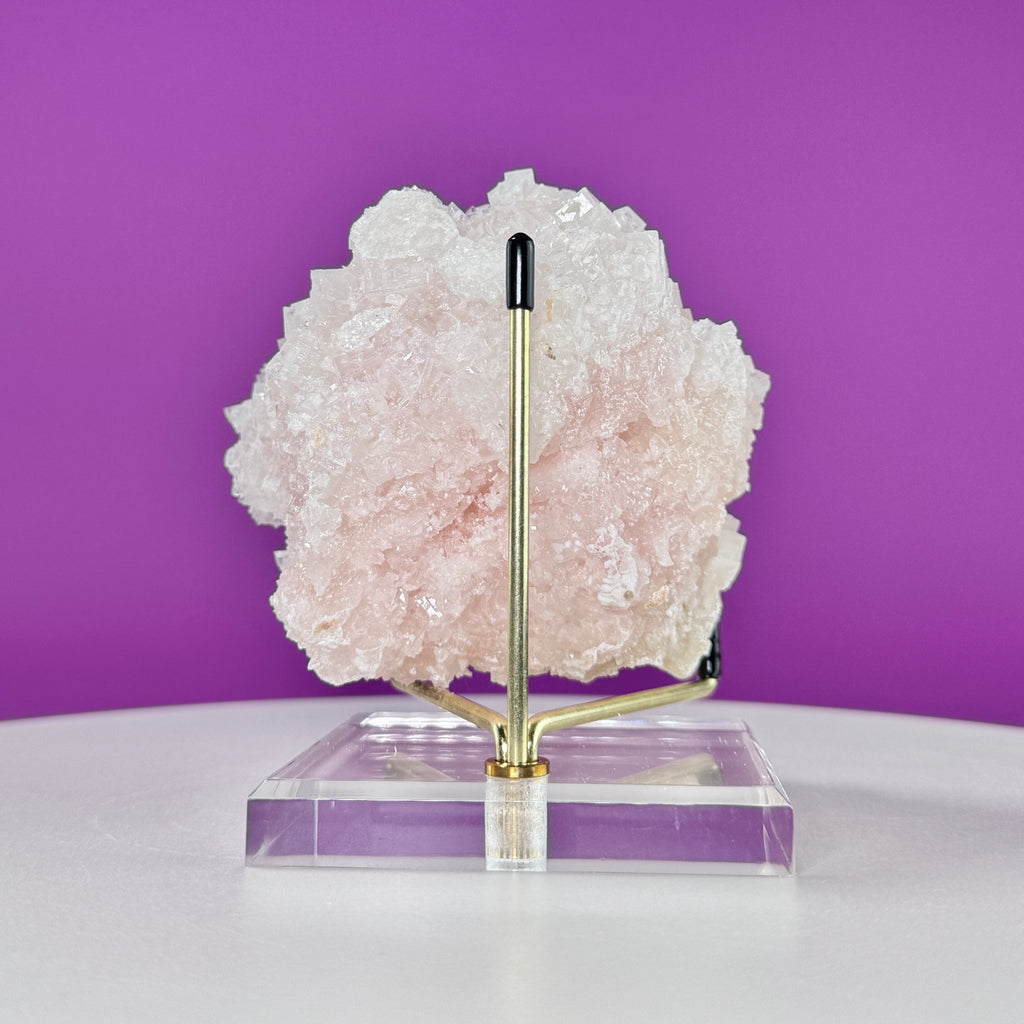 Light Pink Halite Crystal – Searles Lake California Specimen with Stand