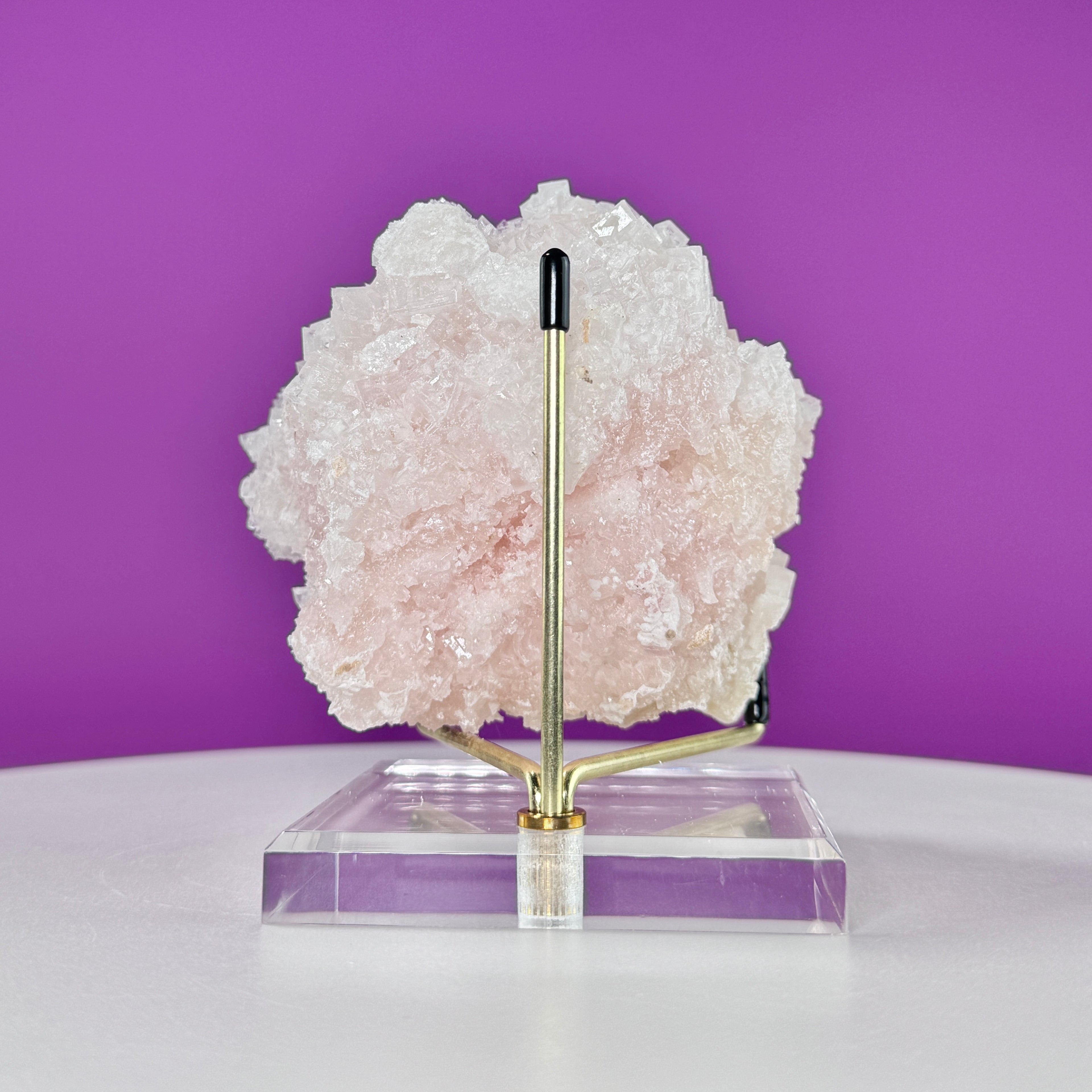 Light Pink Halite Crystal – Searles Lake California Specimen with Stand