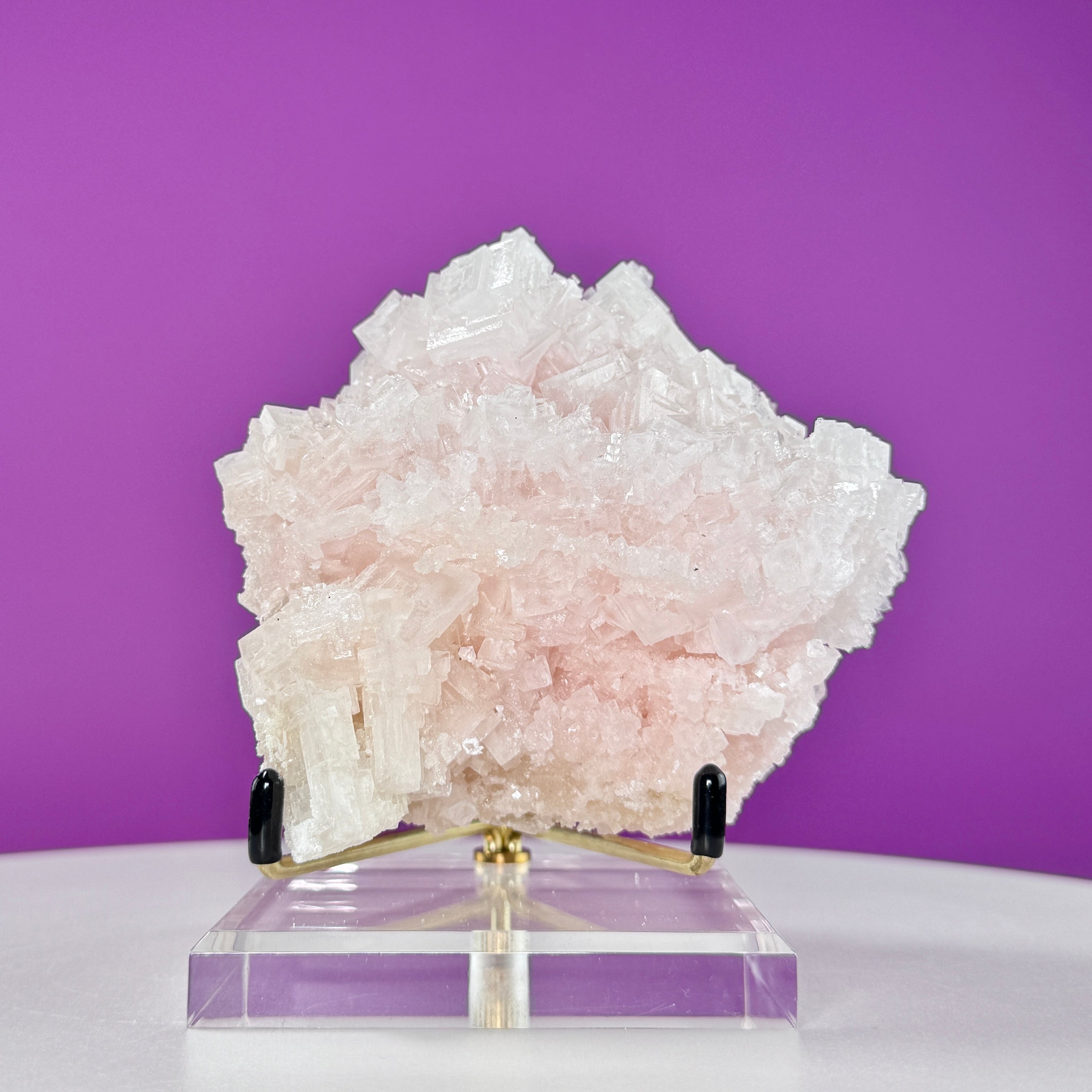 Light Pink Halite Crystal – Searles Lake California Specimen with Stand
