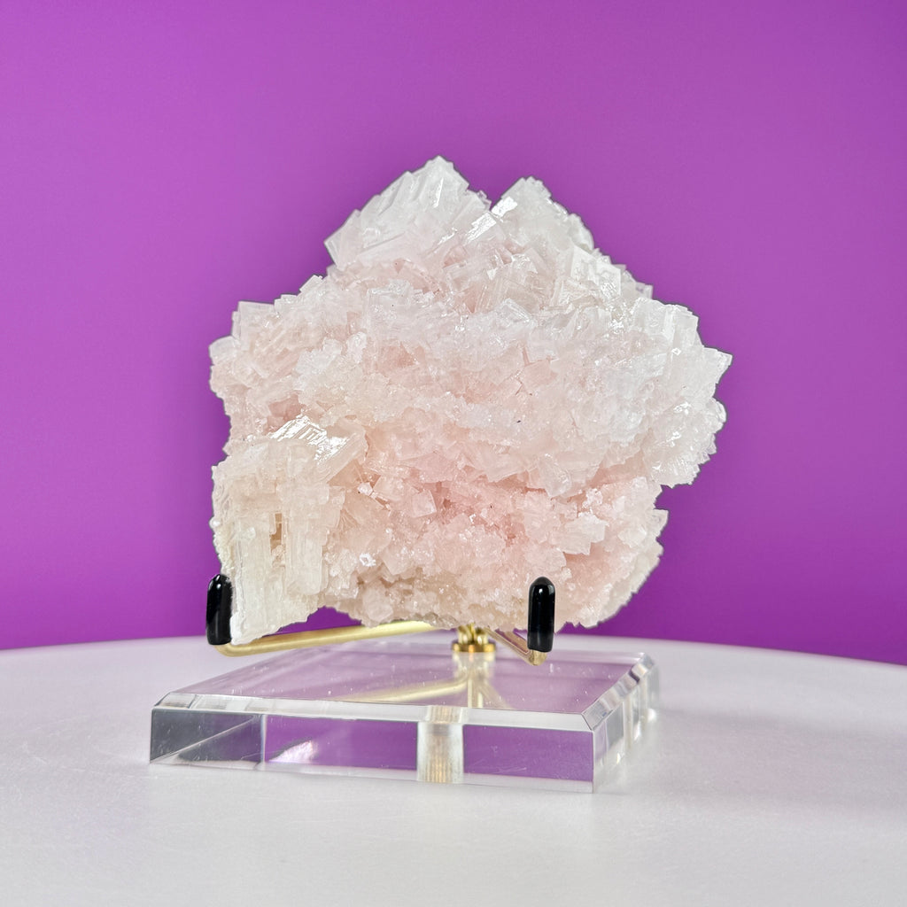 Light Pink Halite Crystal – Searles Lake California Specimen with Stand