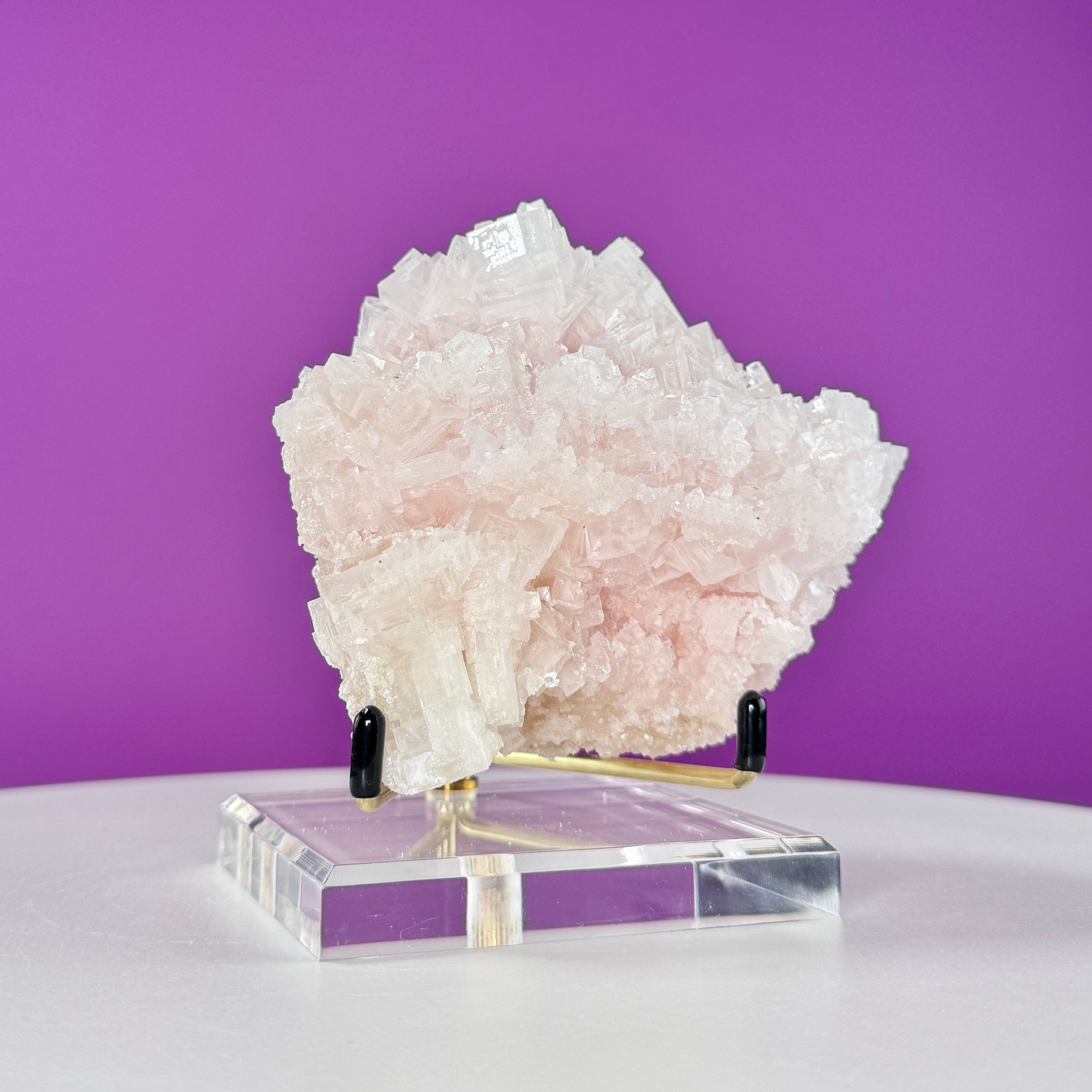 Light Pink Halite Crystal – Searles Lake California Specimen with Stand