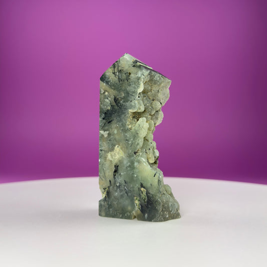 Prehnite Tower with Natural Texture — Heart-Centered Healing Crystal