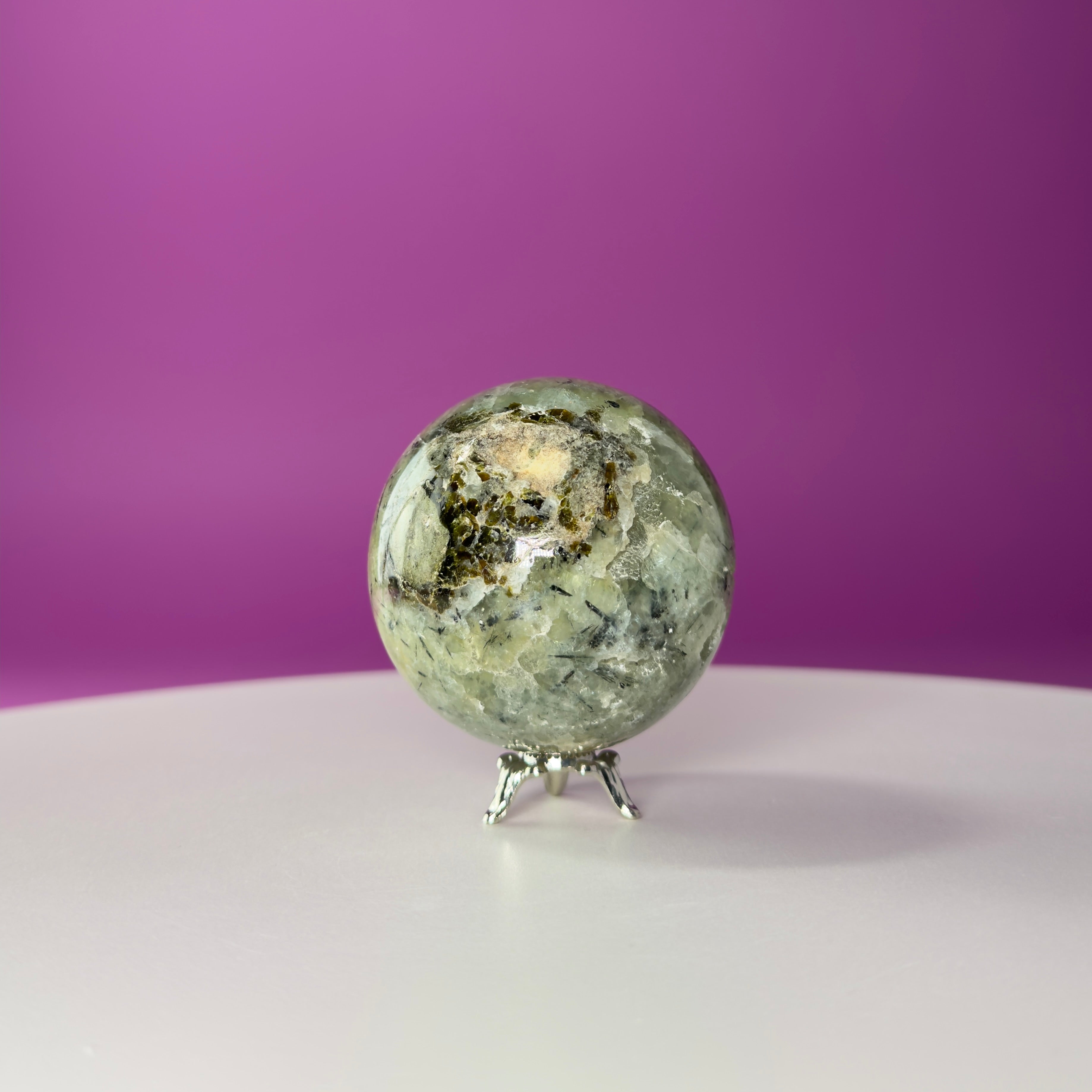 Prehnite Sphere with Stand 240g | Healing Crystal Ball | Heart Chakra Stone | Home Decor Gift