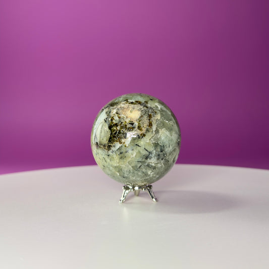 Prehnite Sphere with Stand 240g | Healing Crystal Ball | Heart Chakra Stone | Home Decor Gift