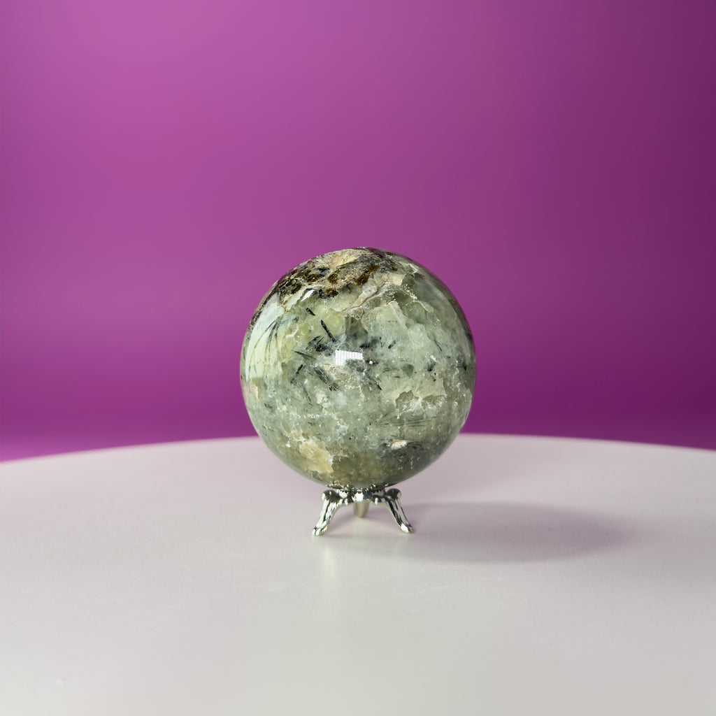 Prehnite Sphere with Stand 240g | Healing Crystal Ball | Heart Chakra Stone | Home Decor Gift