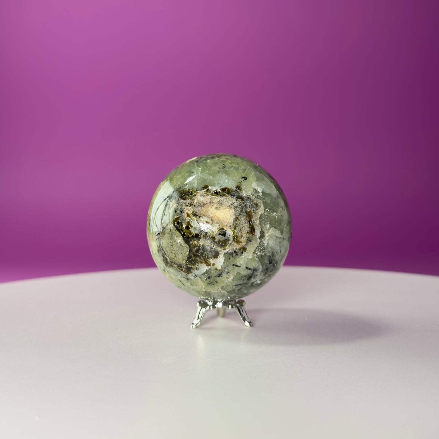 Prehnite Sphere with Stand 240g | Healing Crystal Ball | Heart Chakra Stone | Home Decor Gift