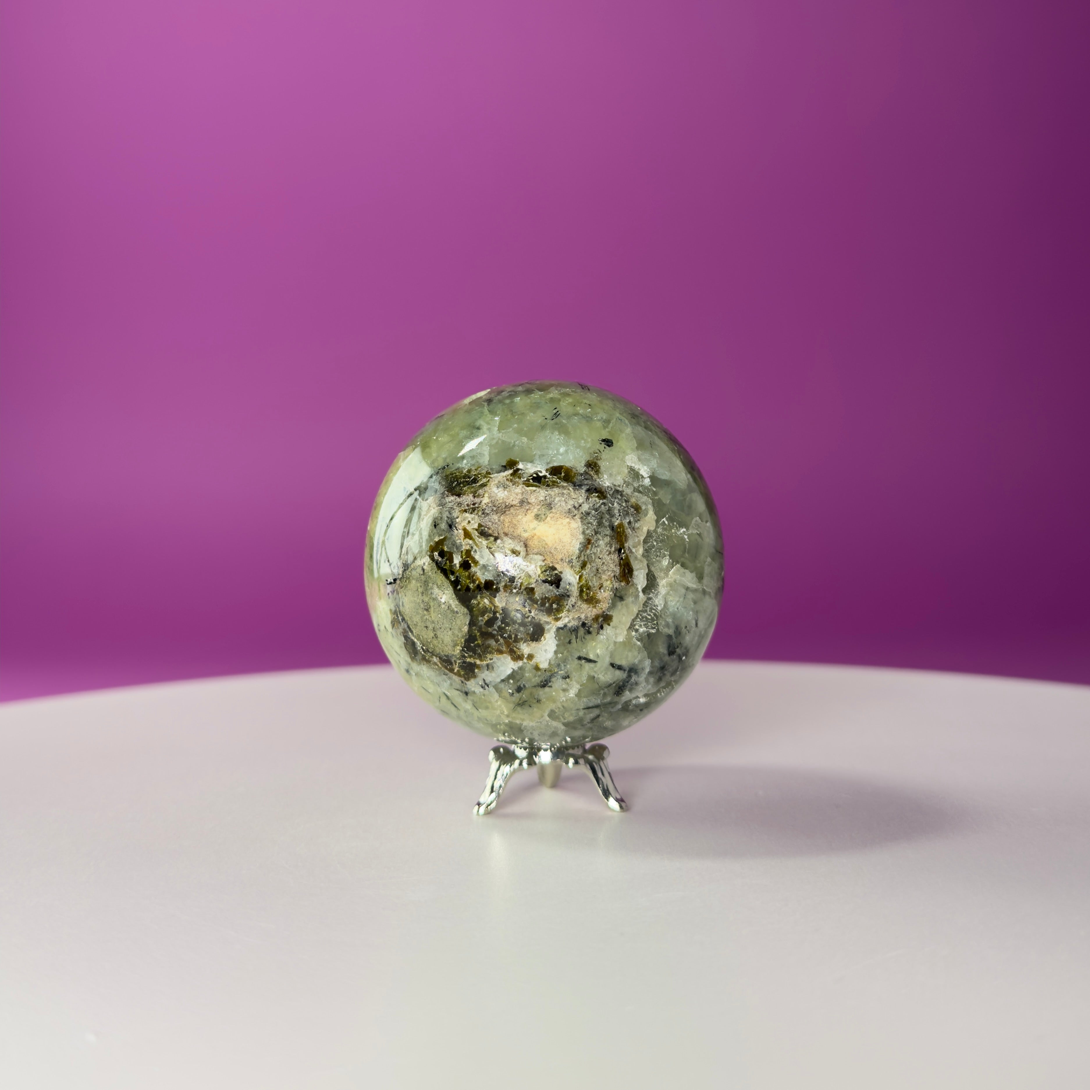 Prehnite Sphere with Stand 240g | Healing Crystal Ball | Heart Chakra Stone | Home Decor Gift