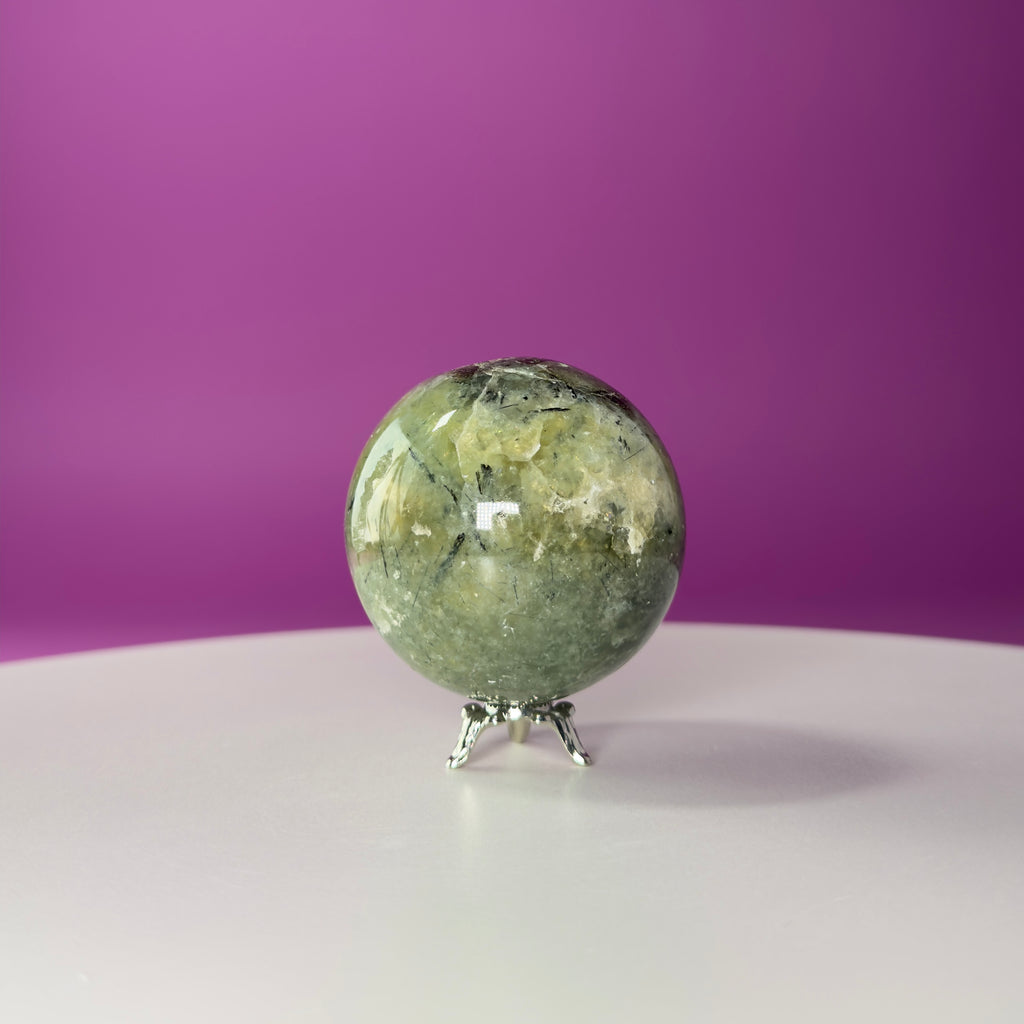 Prehnite Sphere with Stand 240g | Healing Crystal Ball | Heart Chakra Stone | Home Decor Gift