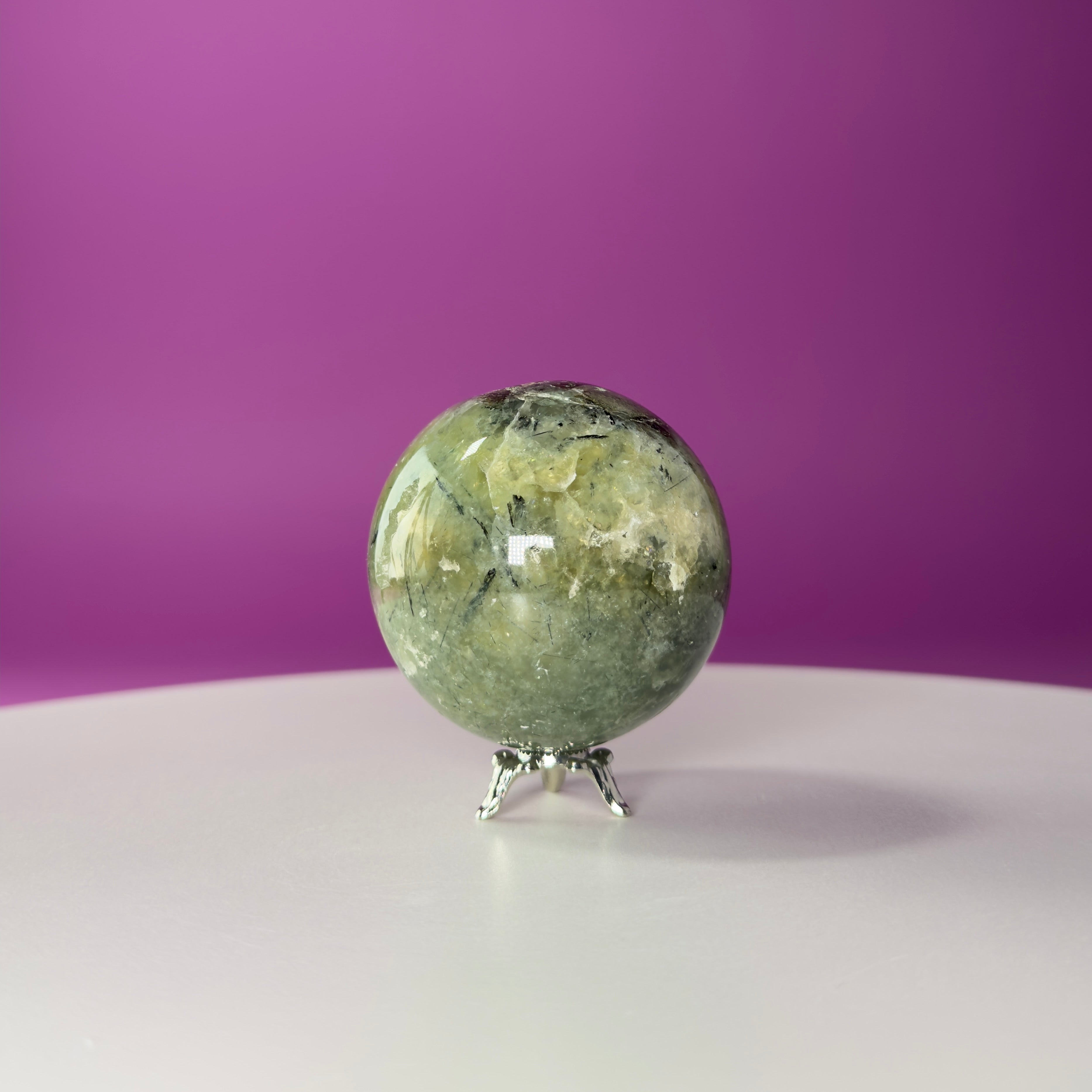 Prehnite Sphere with Stand 240g | Healing Crystal Ball | Heart Chakra Stone | Home Decor Gift