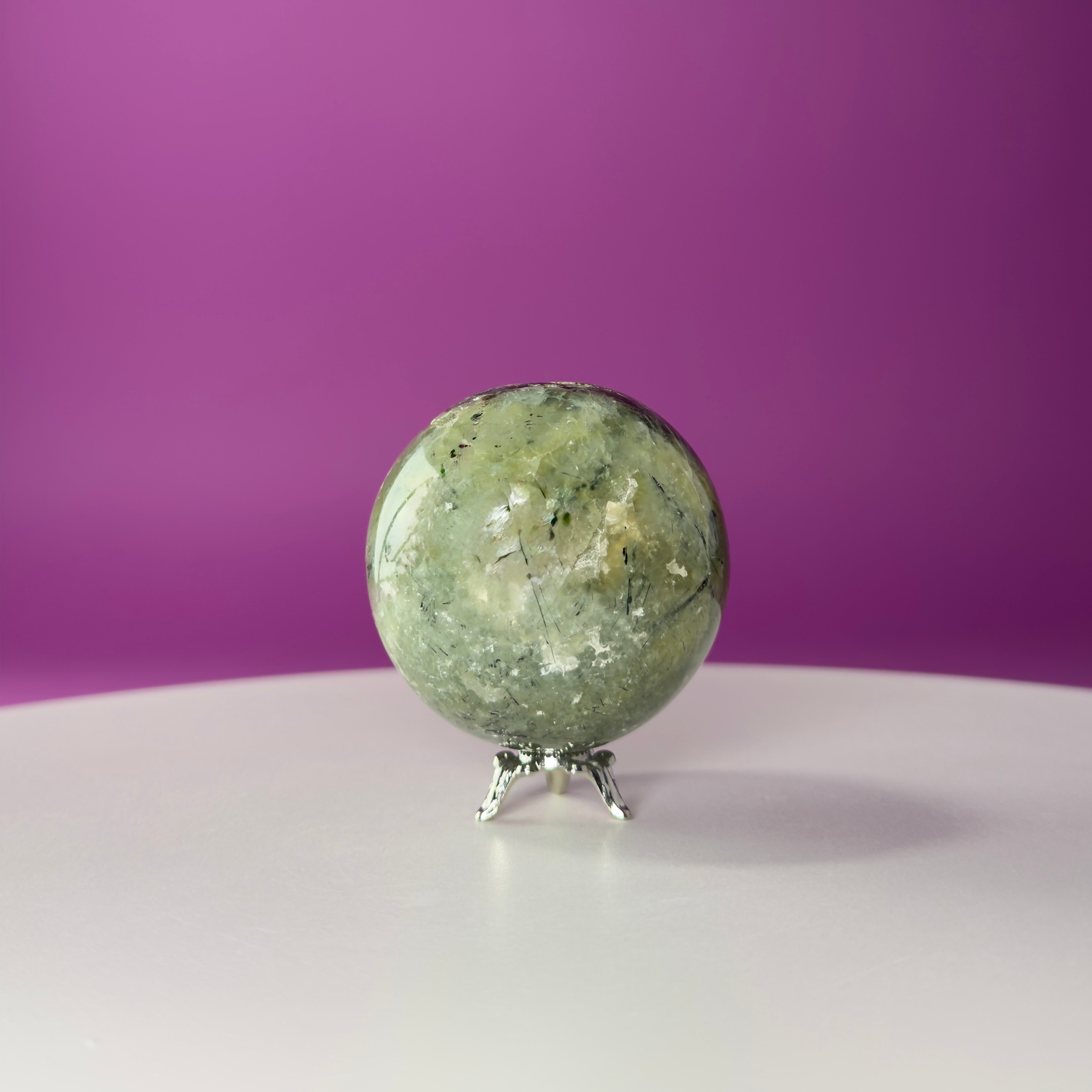 Prehnite Sphere with Stand 240g | Healing Crystal Ball | Heart Chakra Stone | Home Decor Gift