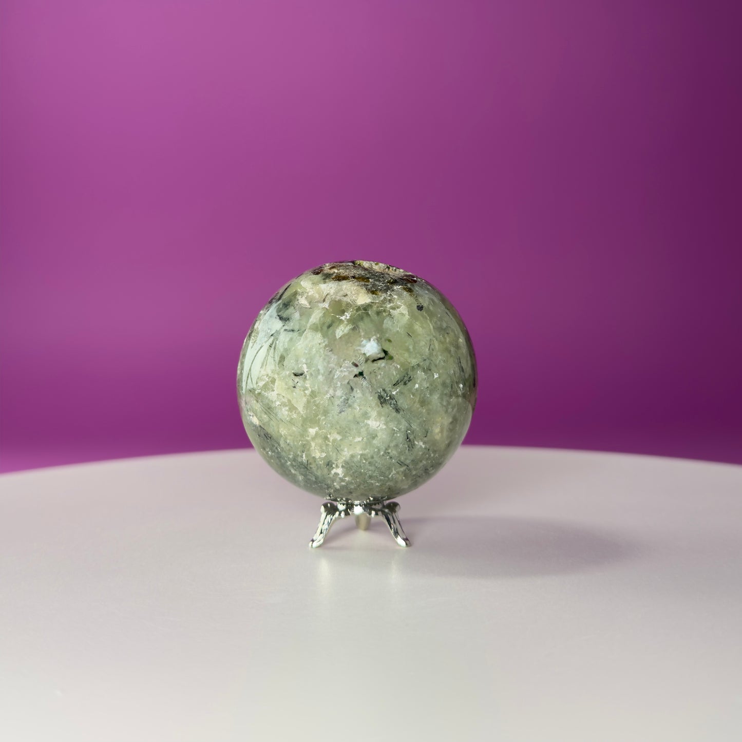 Prehnite Sphere with Stand 240g | Healing Crystal Ball | Heart Chakra Stone | Home Decor Gift
