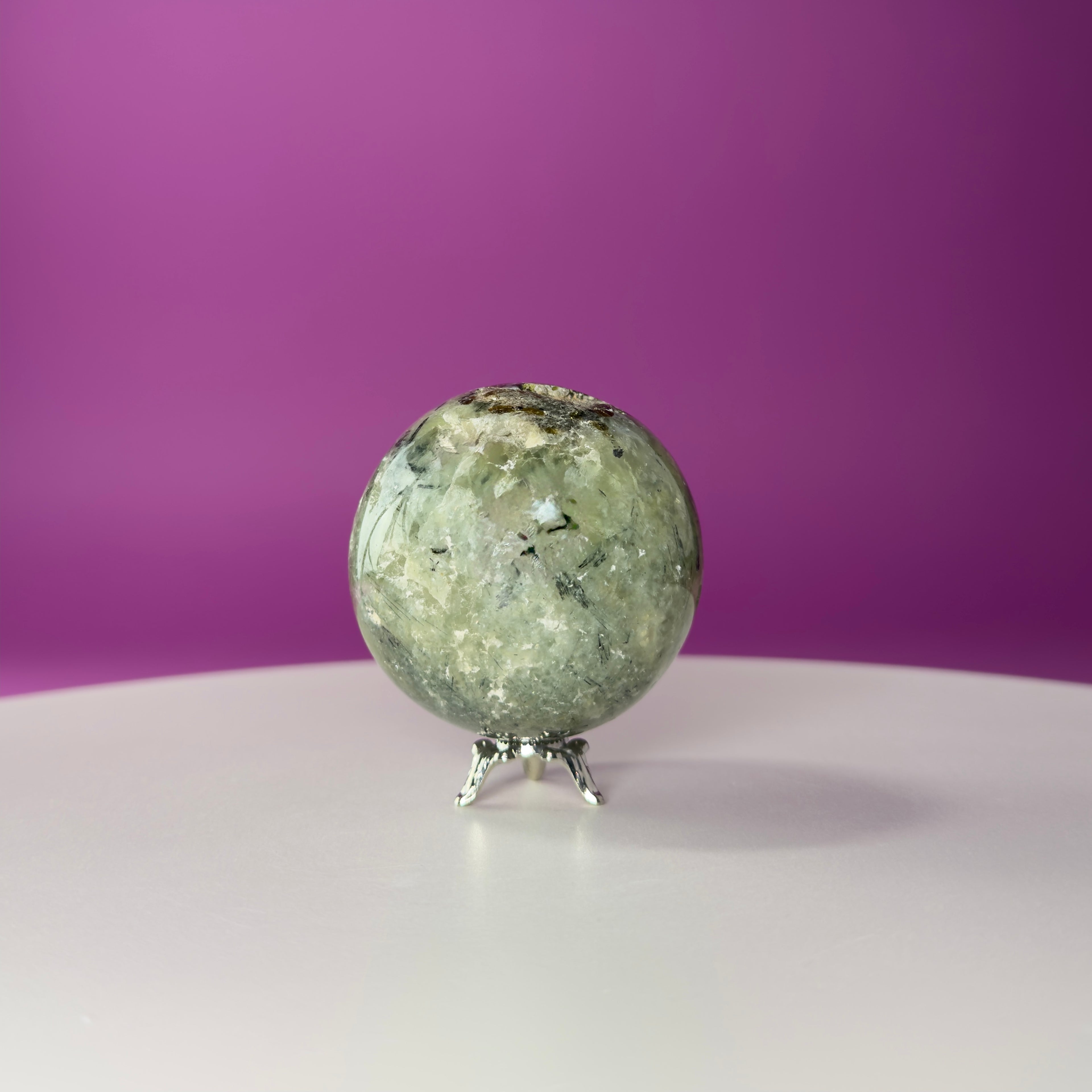 Prehnite Sphere with Stand 240g | Healing Crystal Ball | Heart Chakra Stone | Home Decor Gift