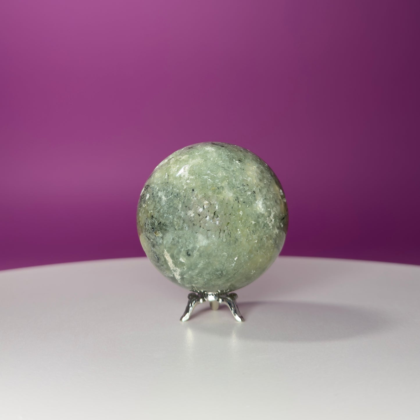 Prehnite Sphere with Stand 240g | Healing Crystal Ball | Heart Chakra Stone | Home Decor Gift