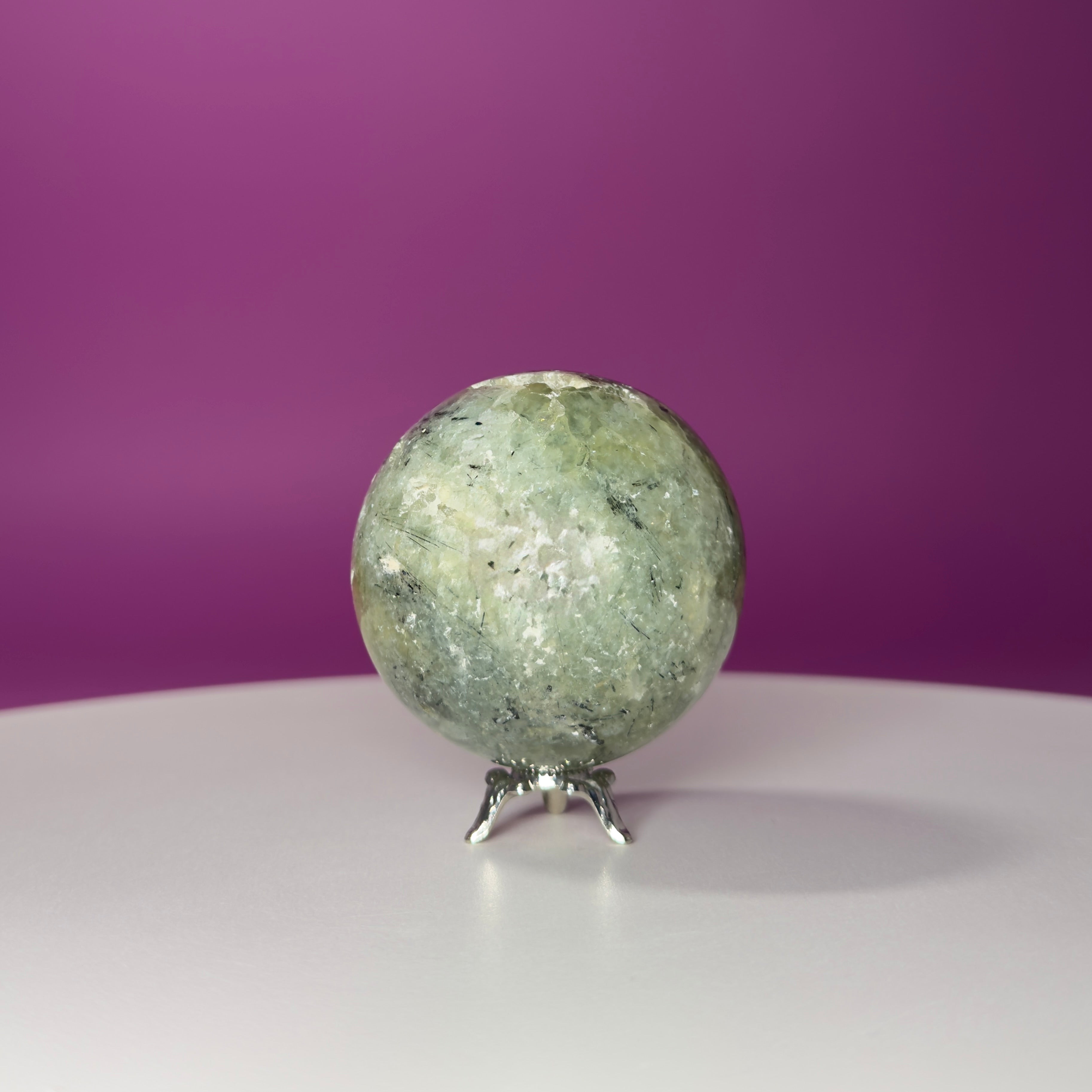 Prehnite Sphere with Stand 240g | Healing Crystal Ball | Heart Chakra Stone | Home Decor Gift