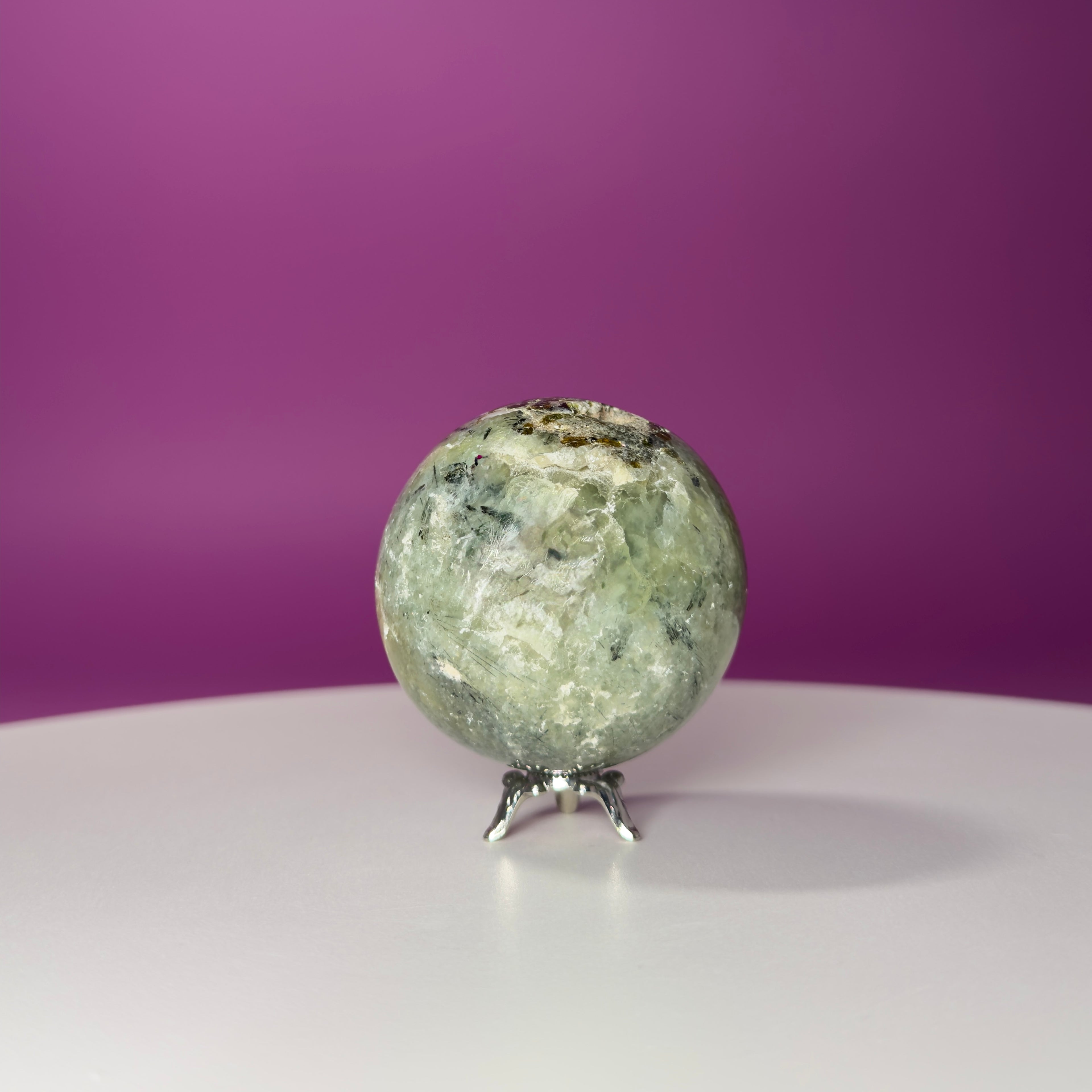 Prehnite Sphere with Stand 240g | Healing Crystal Ball | Heart Chakra Stone | Home Decor Gift
