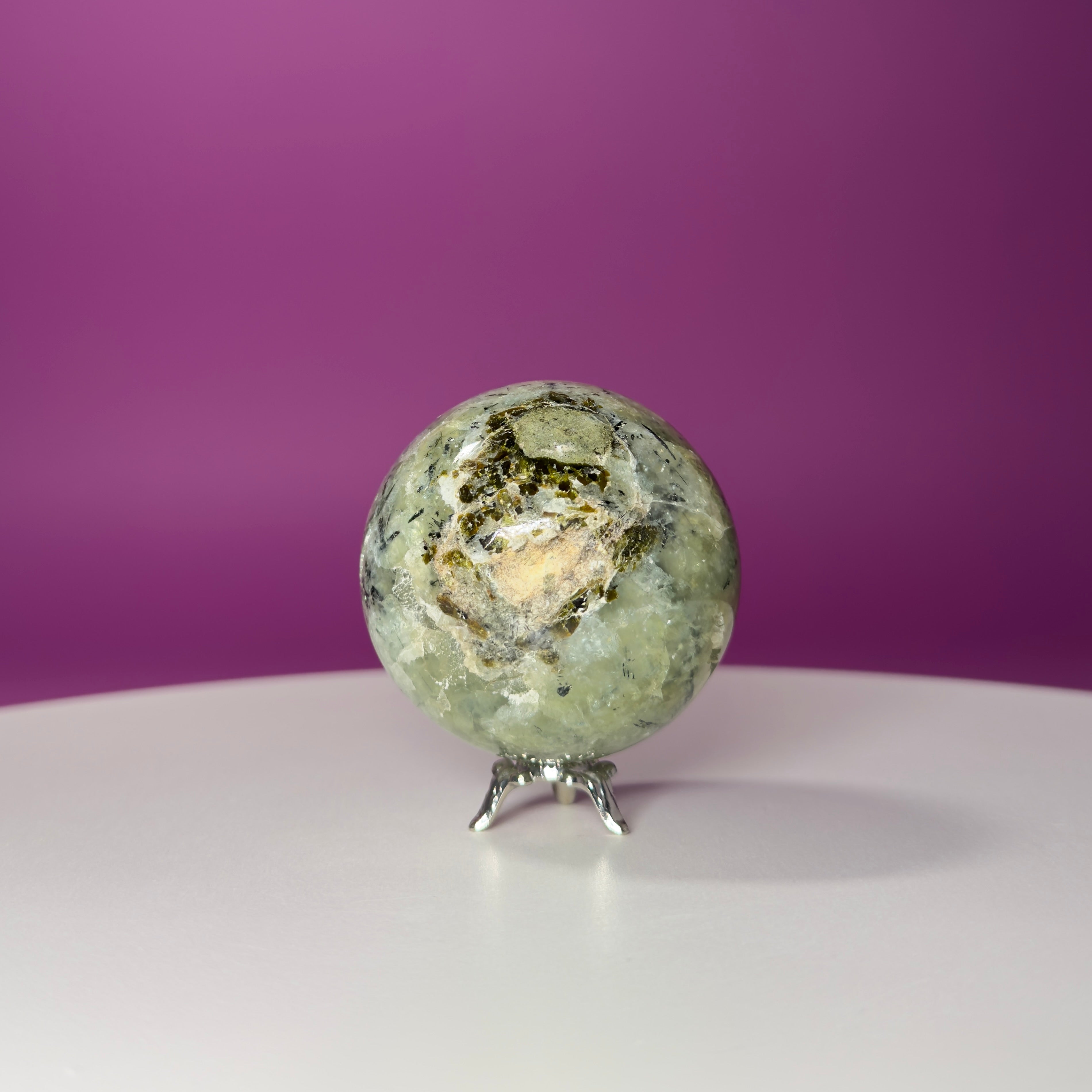 Prehnite Sphere with Stand 240g | Healing Crystal Ball | Heart Chakra Stone | Home Decor Gift