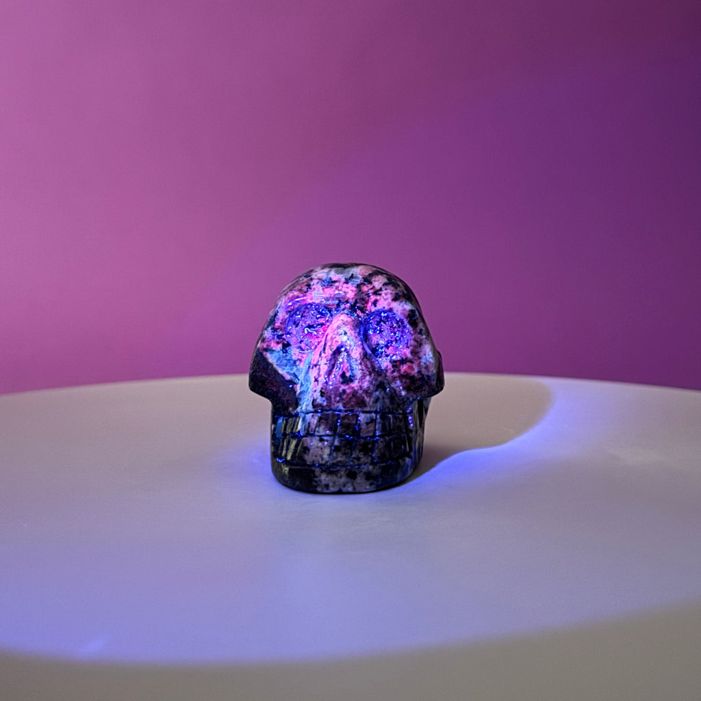 Australian Orbiculite Skull 195g | UV Reactive Crystal Skull | Natural Orbicular Stone Carving