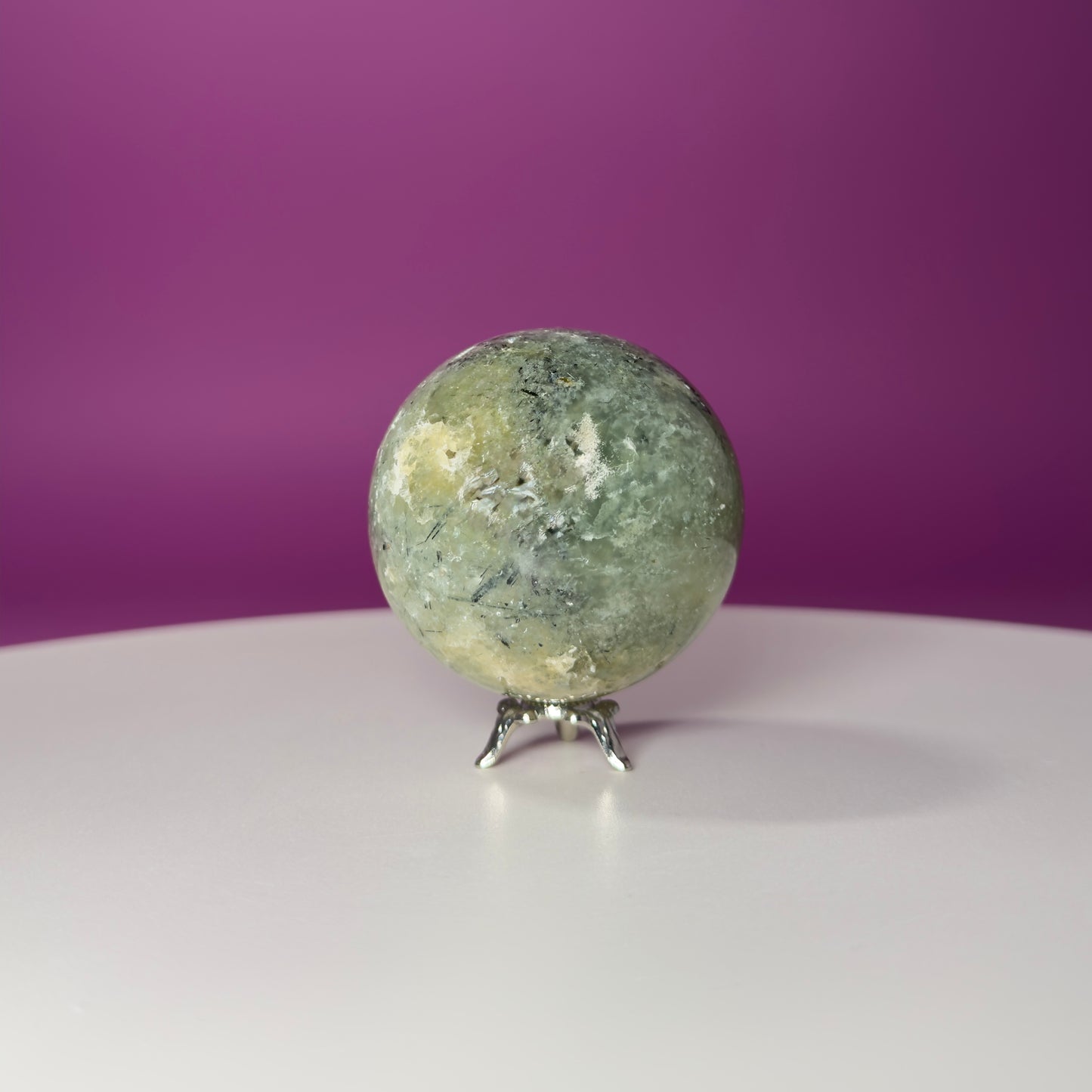 Prehnite Sphere with Stand 240g | Healing Crystal Ball | Heart Chakra Stone | Home Decor Gift