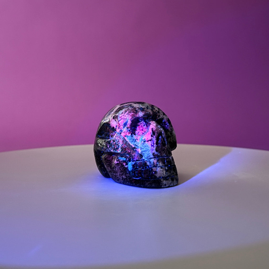 Australian Orbiculite Skull 195g | UV Reactive Crystal Skull | Natural Orbicular Stone Carving