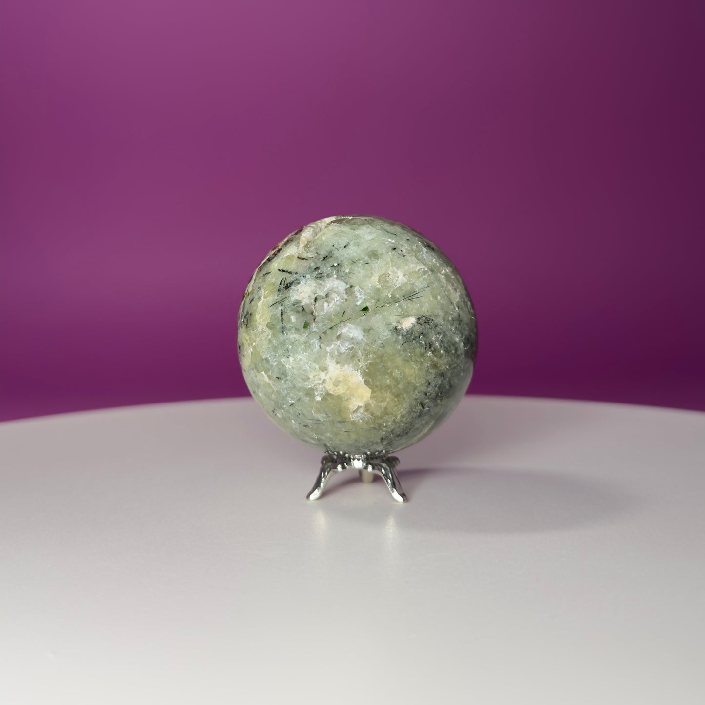 Prehnite Sphere with Stand 240g | Healing Crystal Ball | Heart Chakra Stone | Home Decor Gift